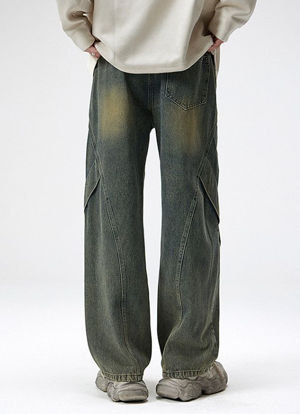 Japanese Brand American retro distressed men's loose washed straight jeans Size US 32 / EU 48 - 3 Thumbnail