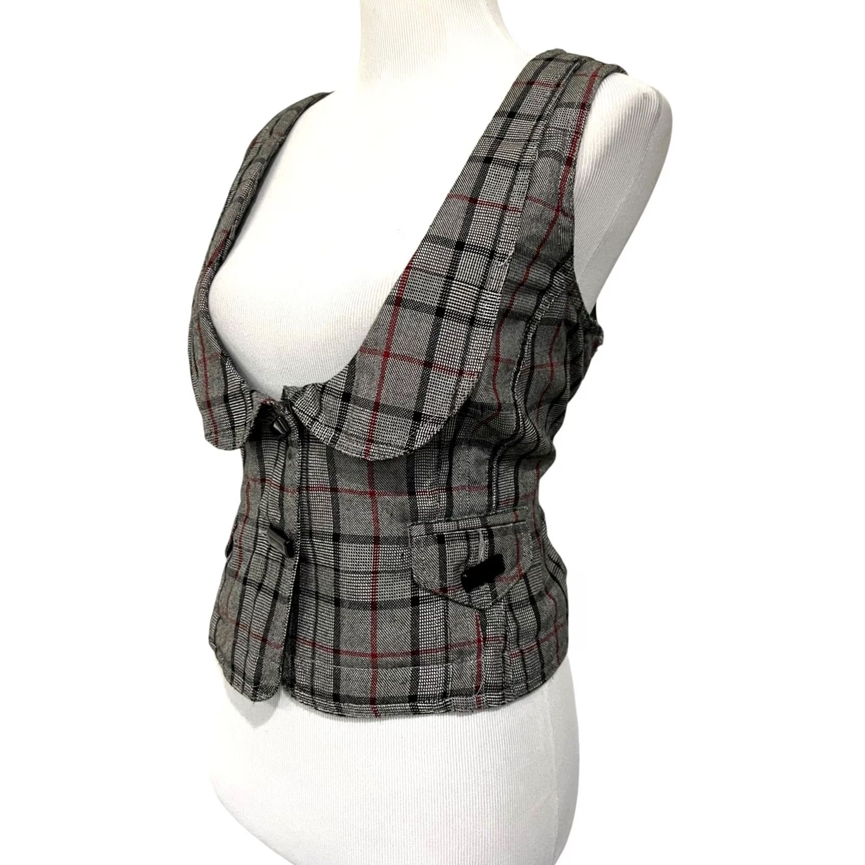 Vintage VINTAGE Plaid Vest Women's XL Shawl Collar Scoop Neck 90s Y2K Preppy Office/Academia Size XL / US 12-14 / IT 48-50 - 4 Thumbnail