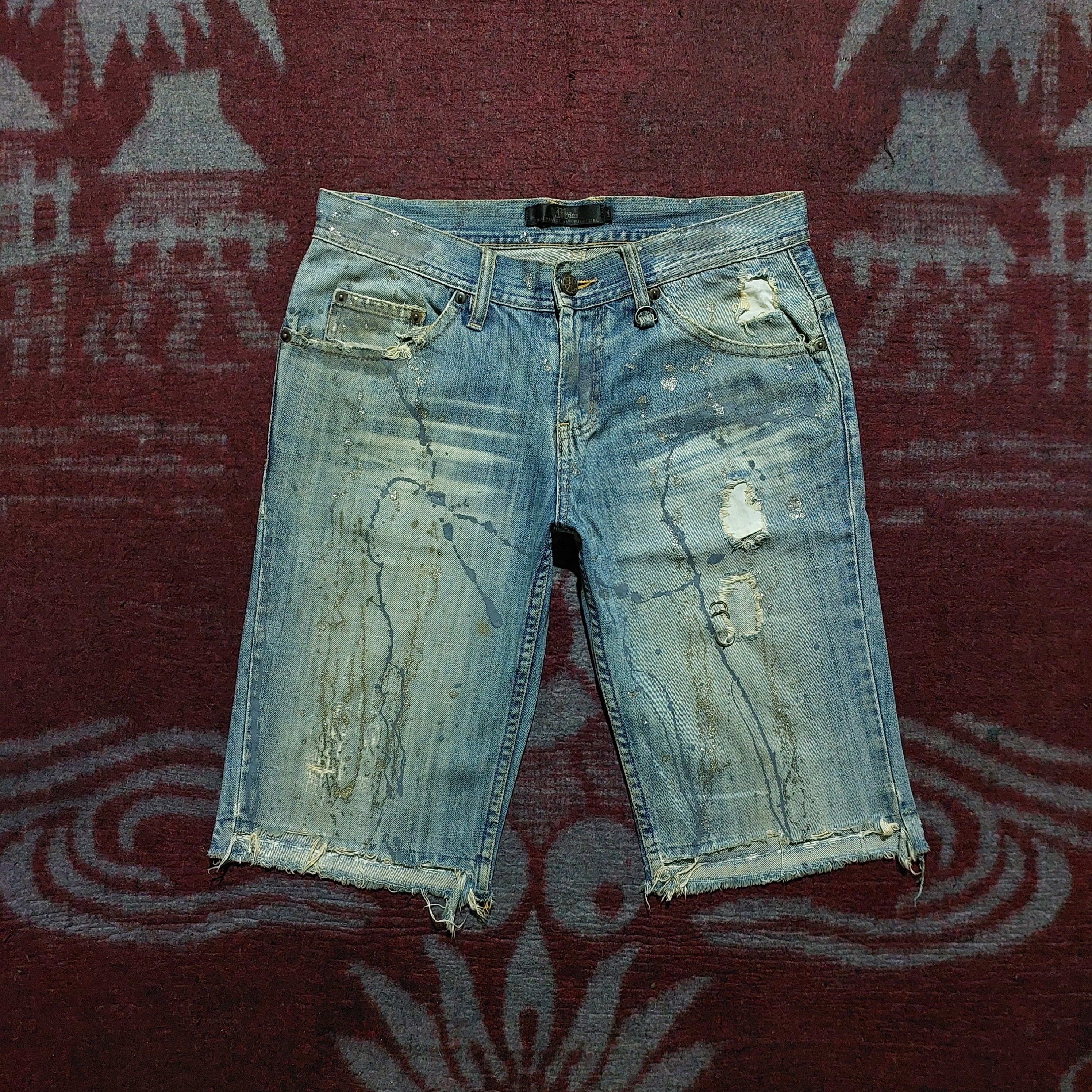 Tornado Mart 00s Midas Japanese splash paint piercing short denim 
