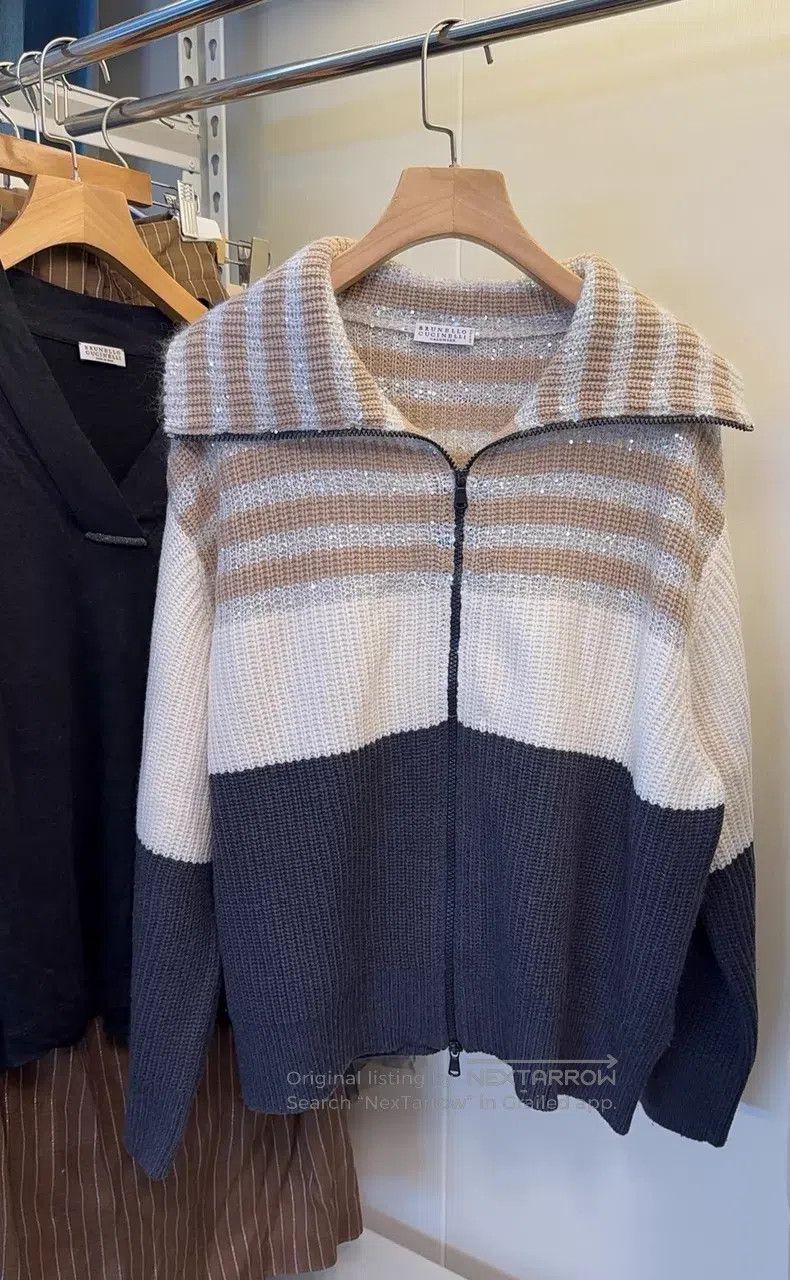 Brunello Cucinelli Brunello Cucinelli Sequined Cashmere Cardigan Size L / US 10 / IT 46 - 2 Thumbnail