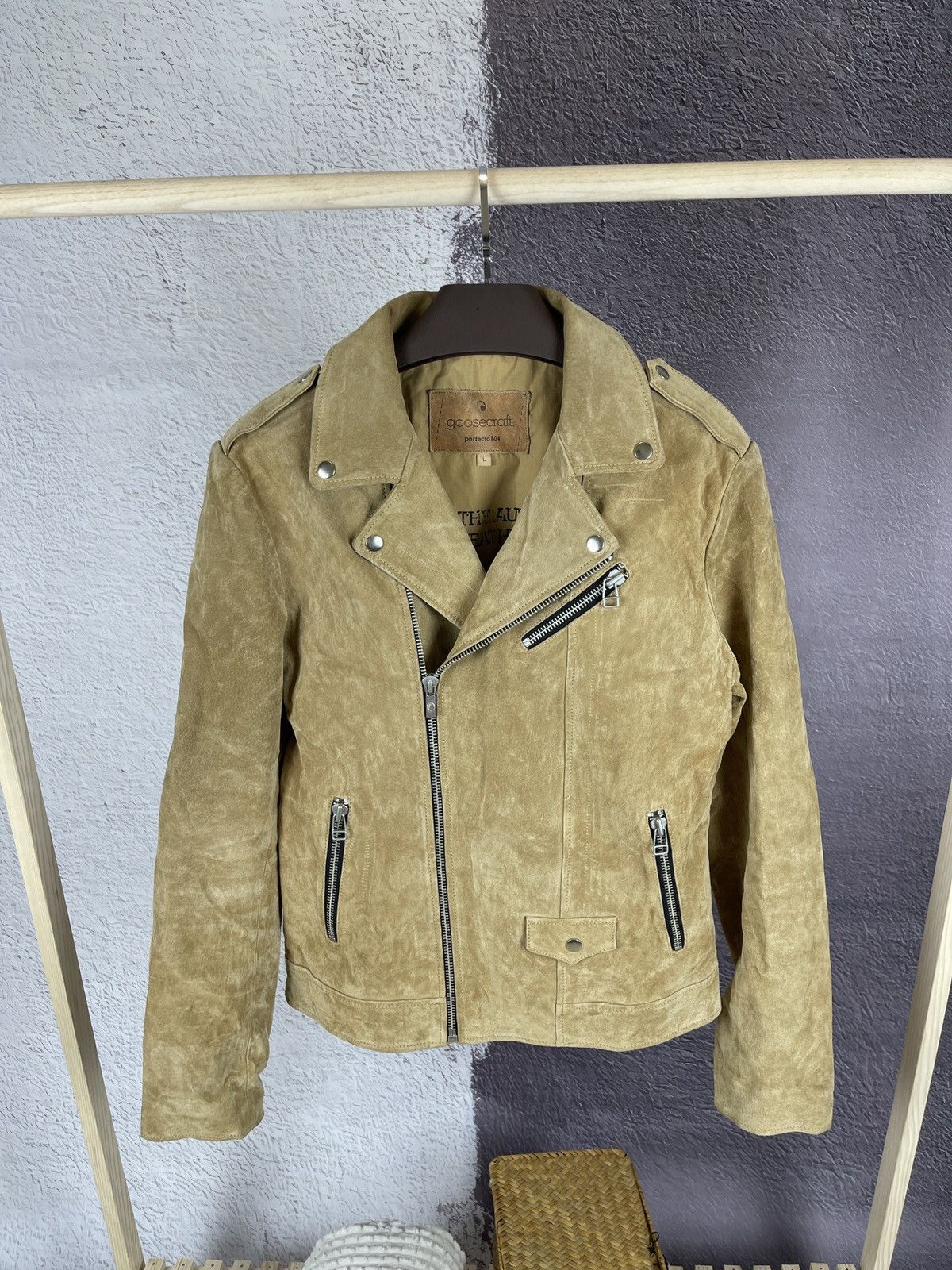 image of Genuine Leather x Goosecraft Brown Simpson Jr Suede Leather Motorcycle Jacket, Men's (Size Large)