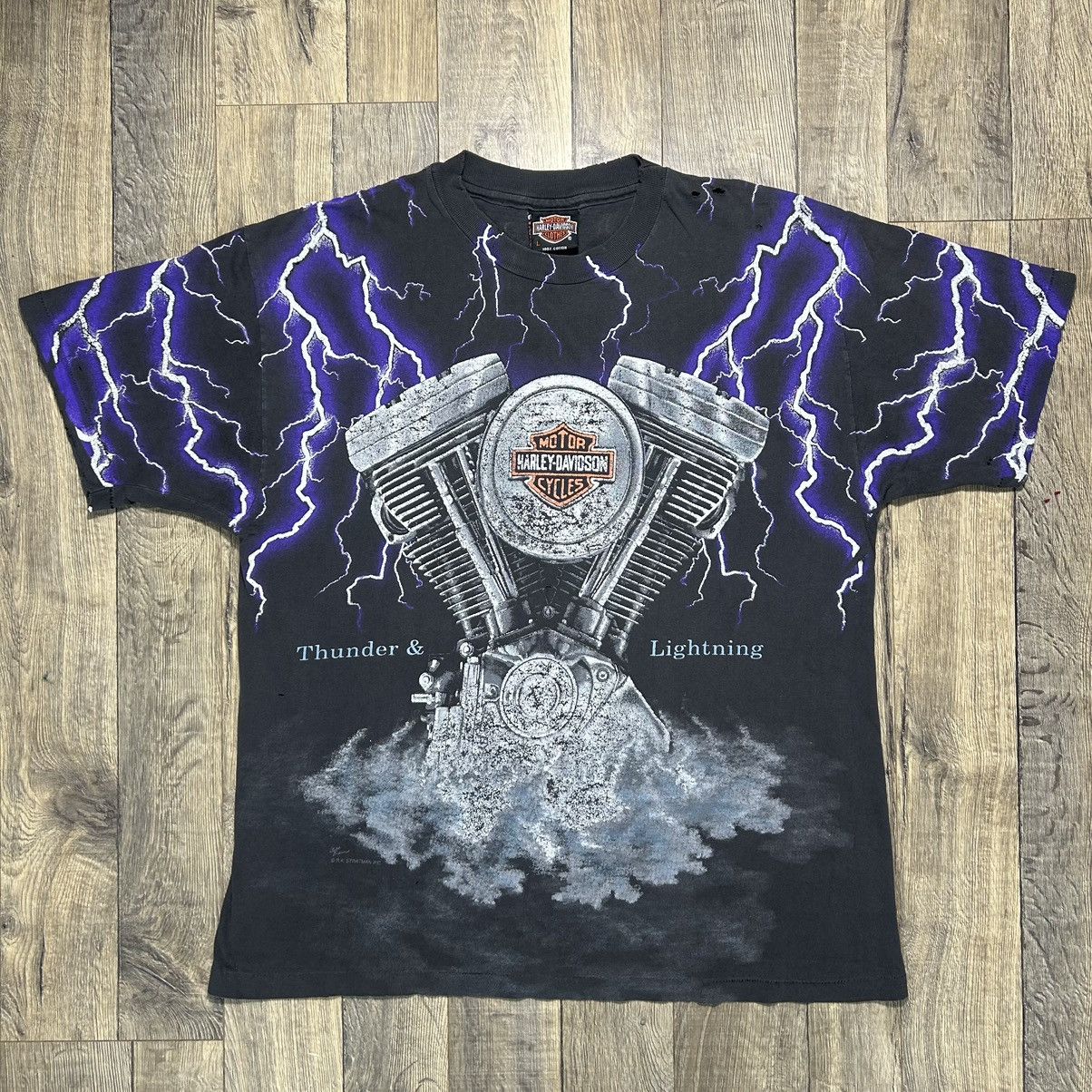 Vintage 90s Harley Davidson Orange Lightning AOP | Grailed