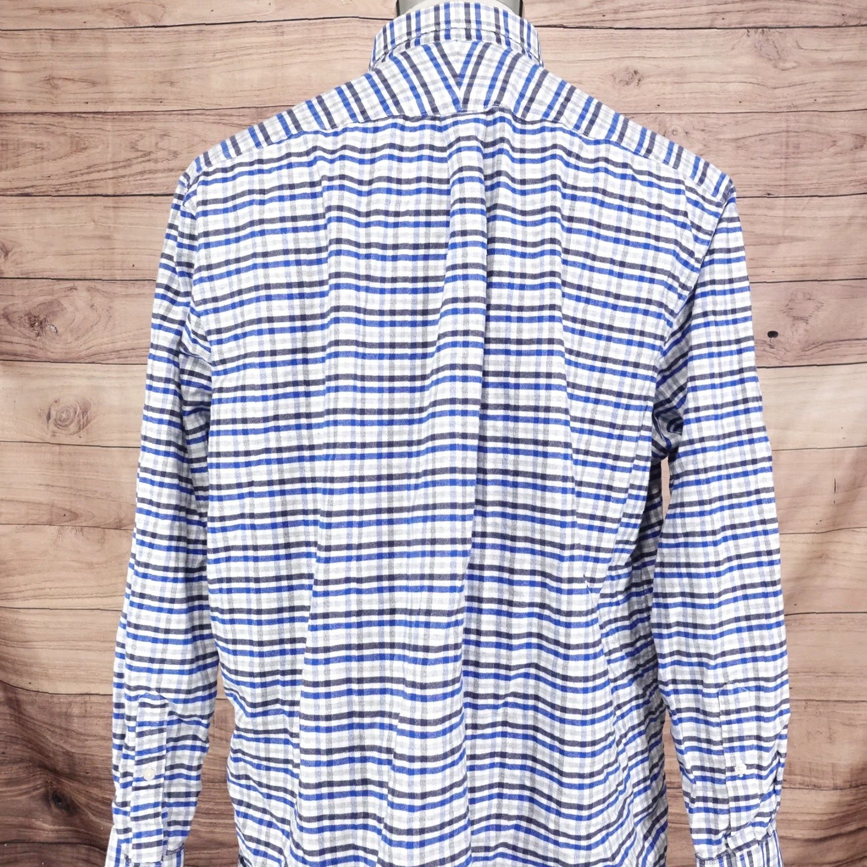 Charles Tyrwhitt Vintage Charles Tyrwhitt Blue Check Cotton Classic Fit Flannel Button-Down Shirt Men XL Size US XL / EU 56 / 4 - 4 Thumbnail