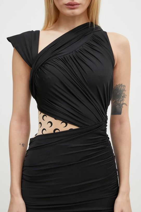 Marine Serre o1s22i1n0225 Draped Jersey Dress in Black Size XS / US 0-2 / IT 36-38 - 4 Thumbnail