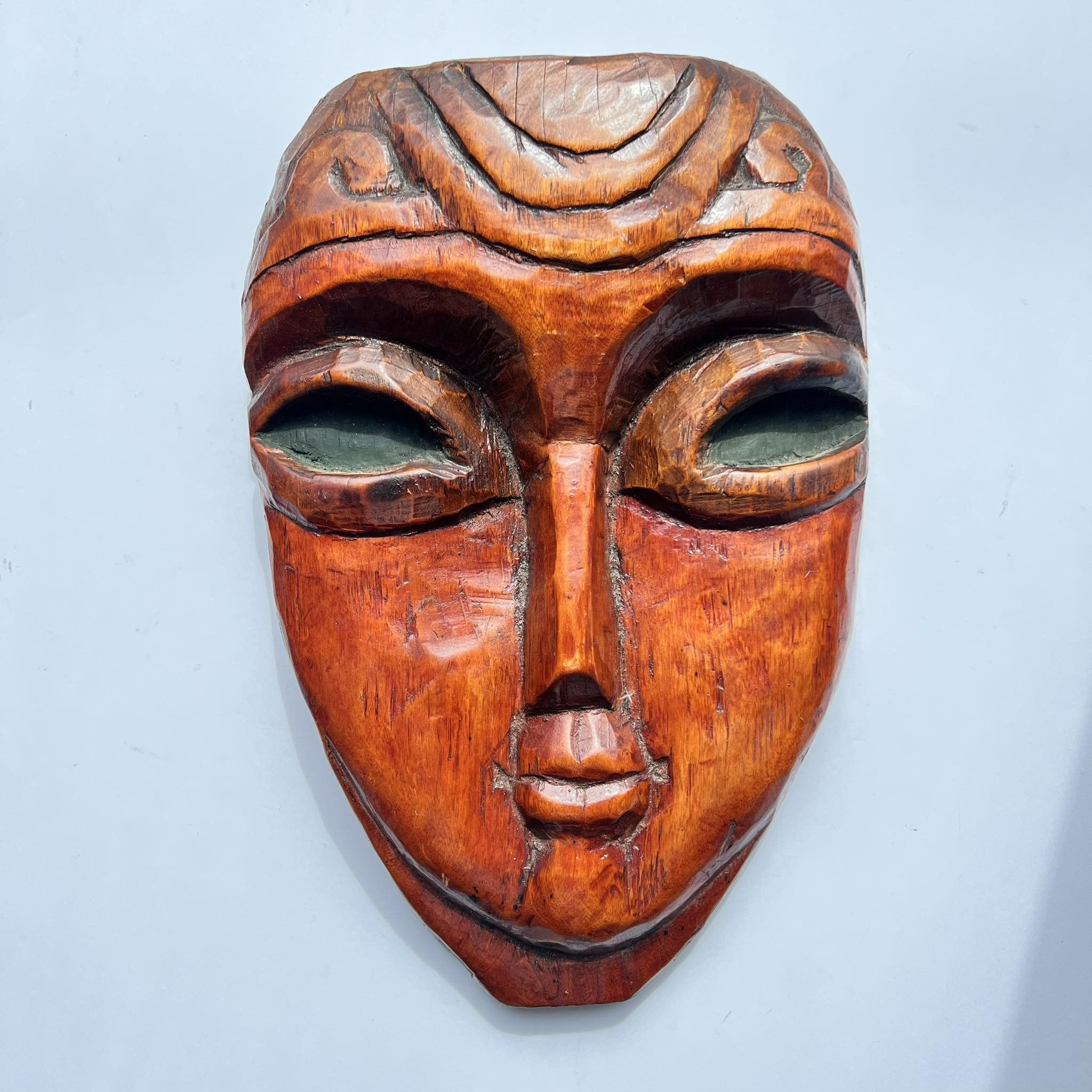 Vintage African Hand Carved Wall Plaque Mask Wood UFO
