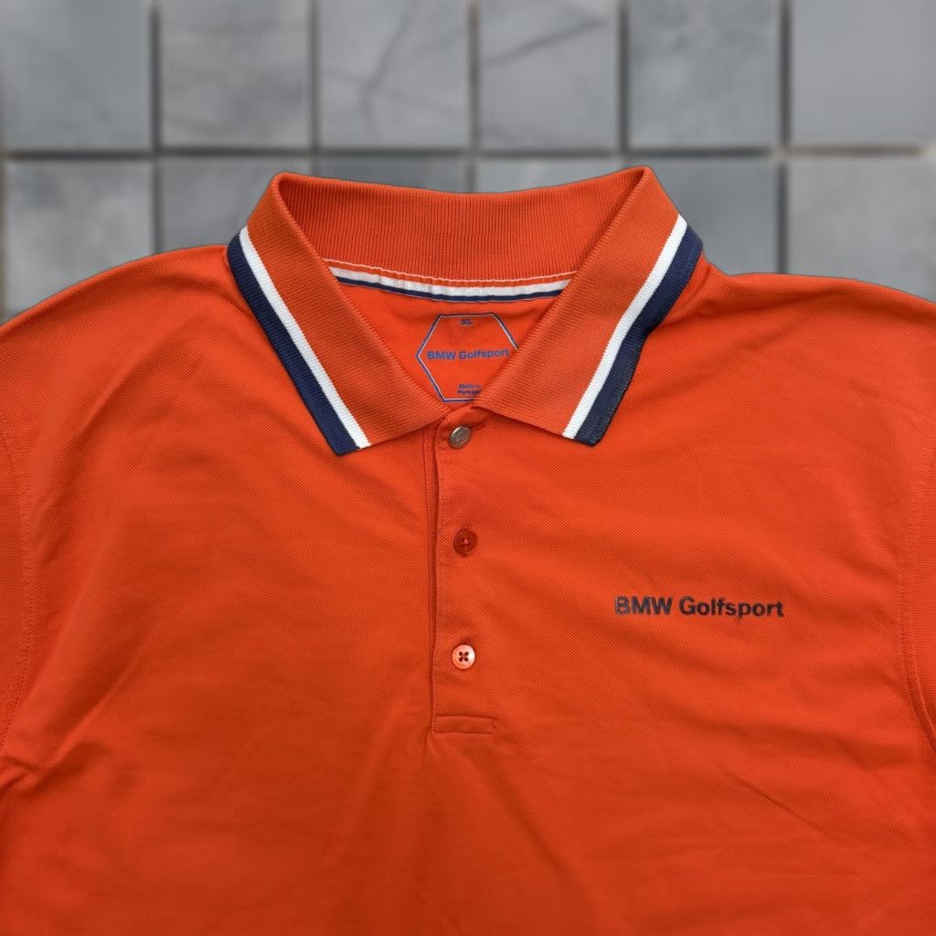BMW VINTAGE: No BMW Golfsport Polo Shirt Mens XL Orange Golf Striped Collar Logo Performance Size US XL / EU 56 / 4 - 1 Thumbnail