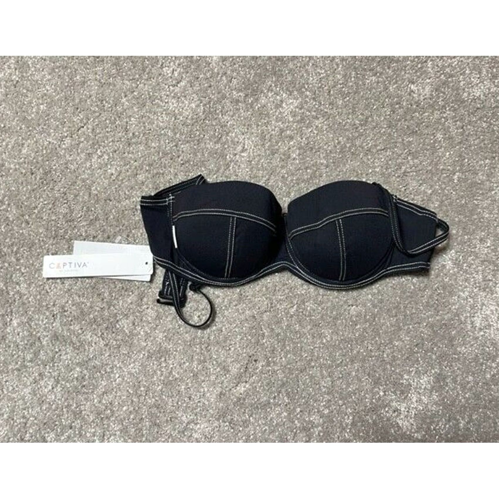 Denime Retro 90s Bikini Swim Top Small Underwire Padded Bustier Black Size S / US 4 / IT 40 - 2 Thumbnail