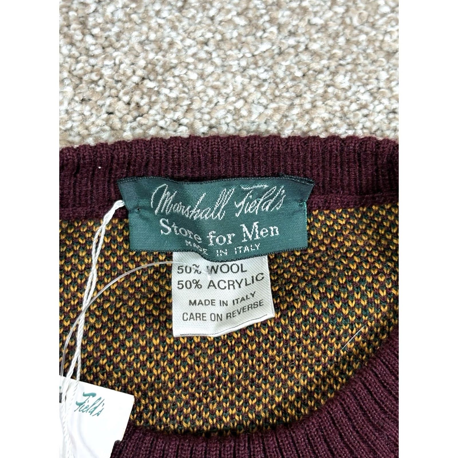 Vintage VINTAGE Marshall Field’s Men’s Wool Sweater Burgundy Geometric Crew Neck L Regular Knit Italy 90s Retro Preppy Pullover Mens Size US L / EU 52-54 / 3 - 5 Thumbnail