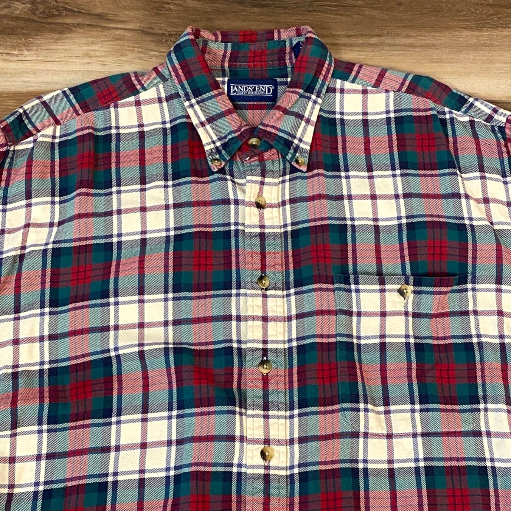 Lands' End VINTAGE Lands' End Flannel Shirt Mens XL Scotch Plaid Button-Down 17-17.5 Size US XL / EU 56 / 4 - 2 Thumbnail