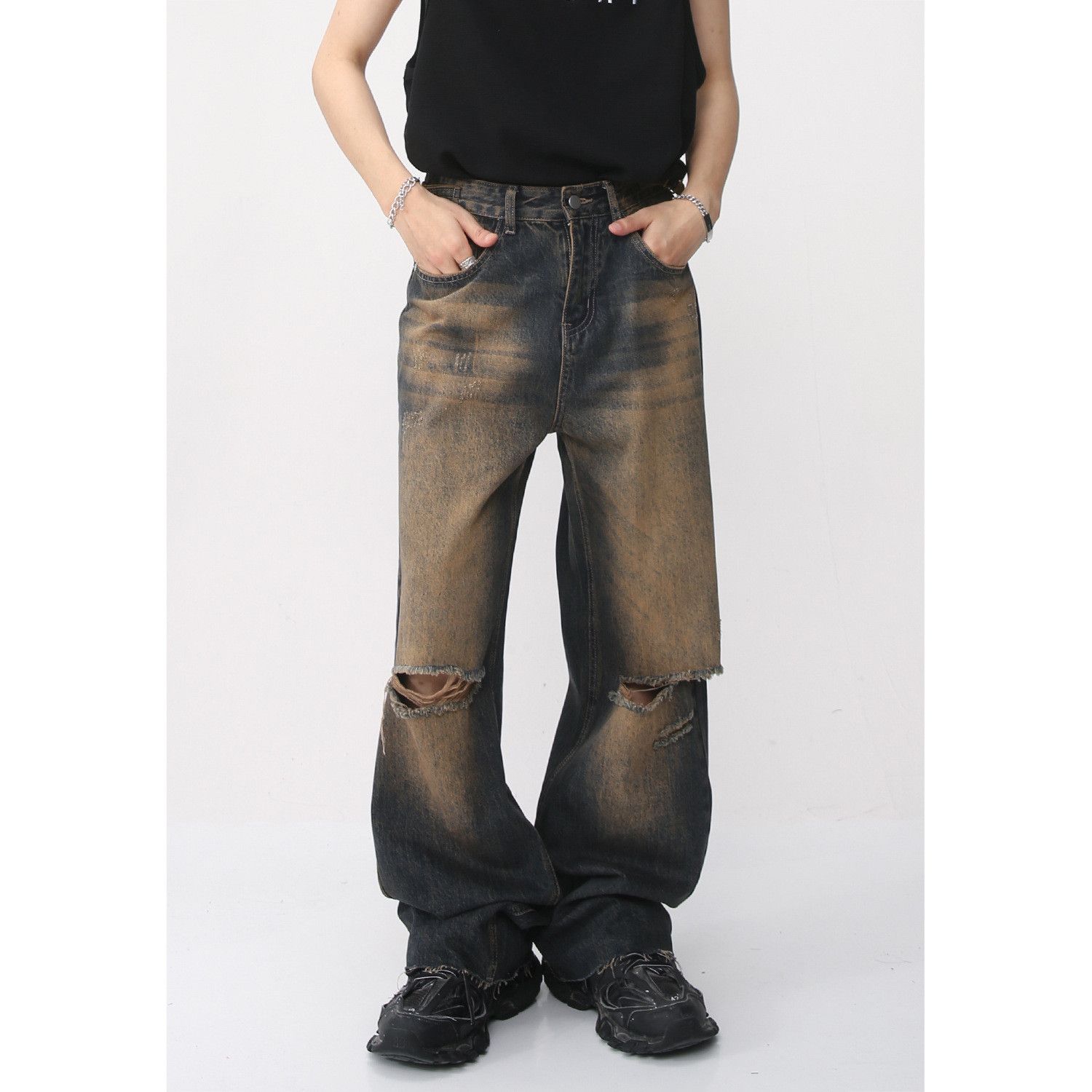 Japanese Brand Retro loose fringed ripped jeans Size US 30 / EU 46 - 1 Thumbnail