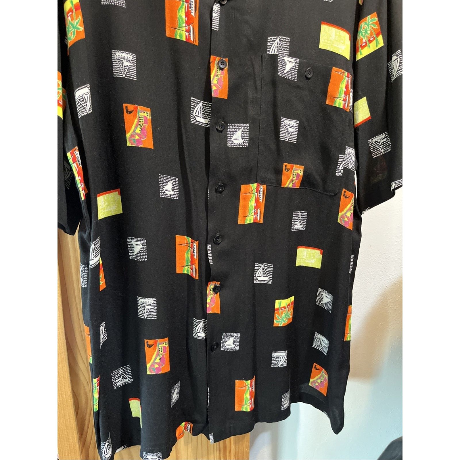 Other Alan Stewart Shirt Men’s M Black Hawaiian Rayon Button Adult Size US M / EU 48-50 / 2 - 7 Thumbnail