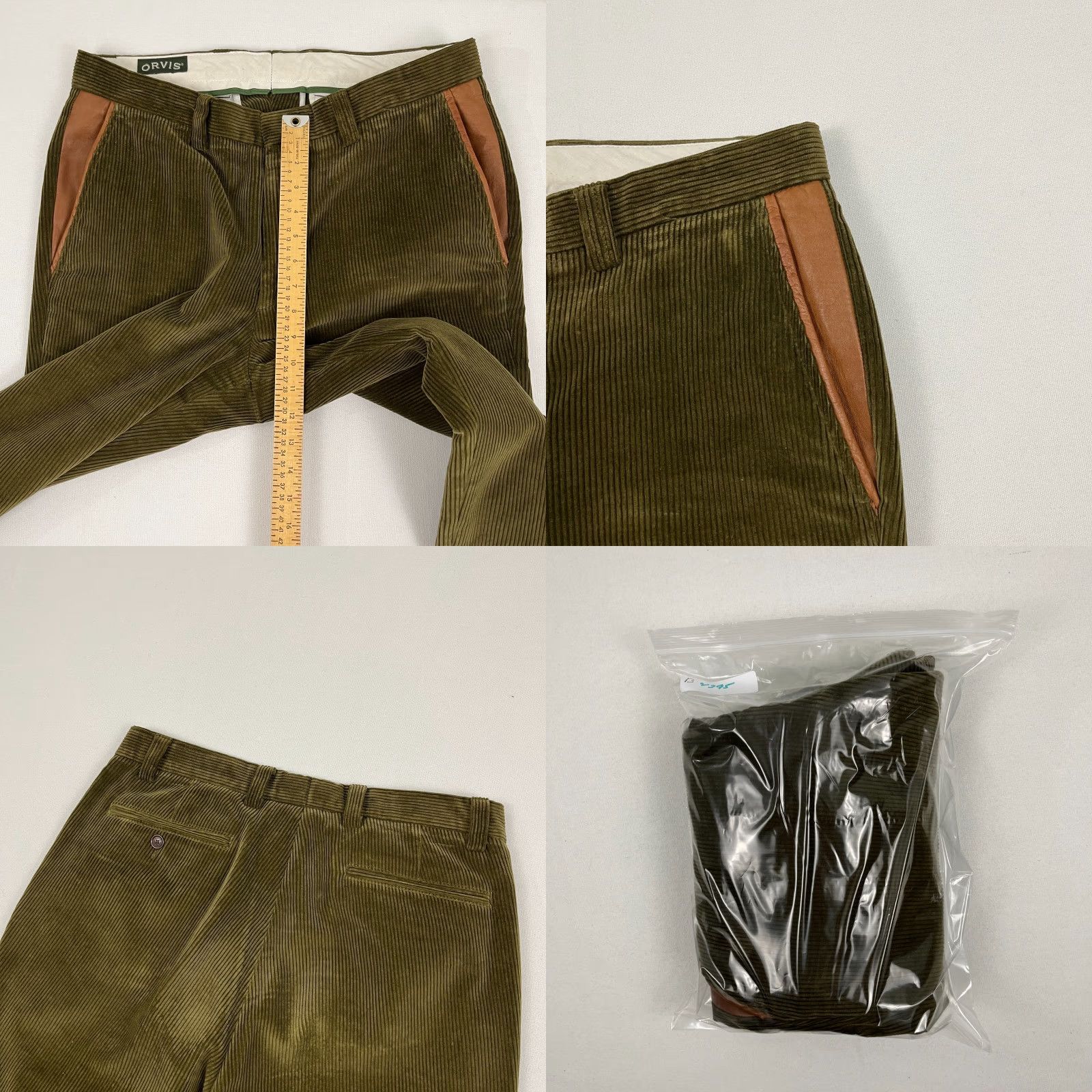 Orvis Orvis Pants Mens 34 x 30 Green Corduroy Brisbane Moss Cuff Trousers Leather Trim Chino 5-Pocket Regular Straight Mens Size US 34 / EU 50 - 8 Thumbnail