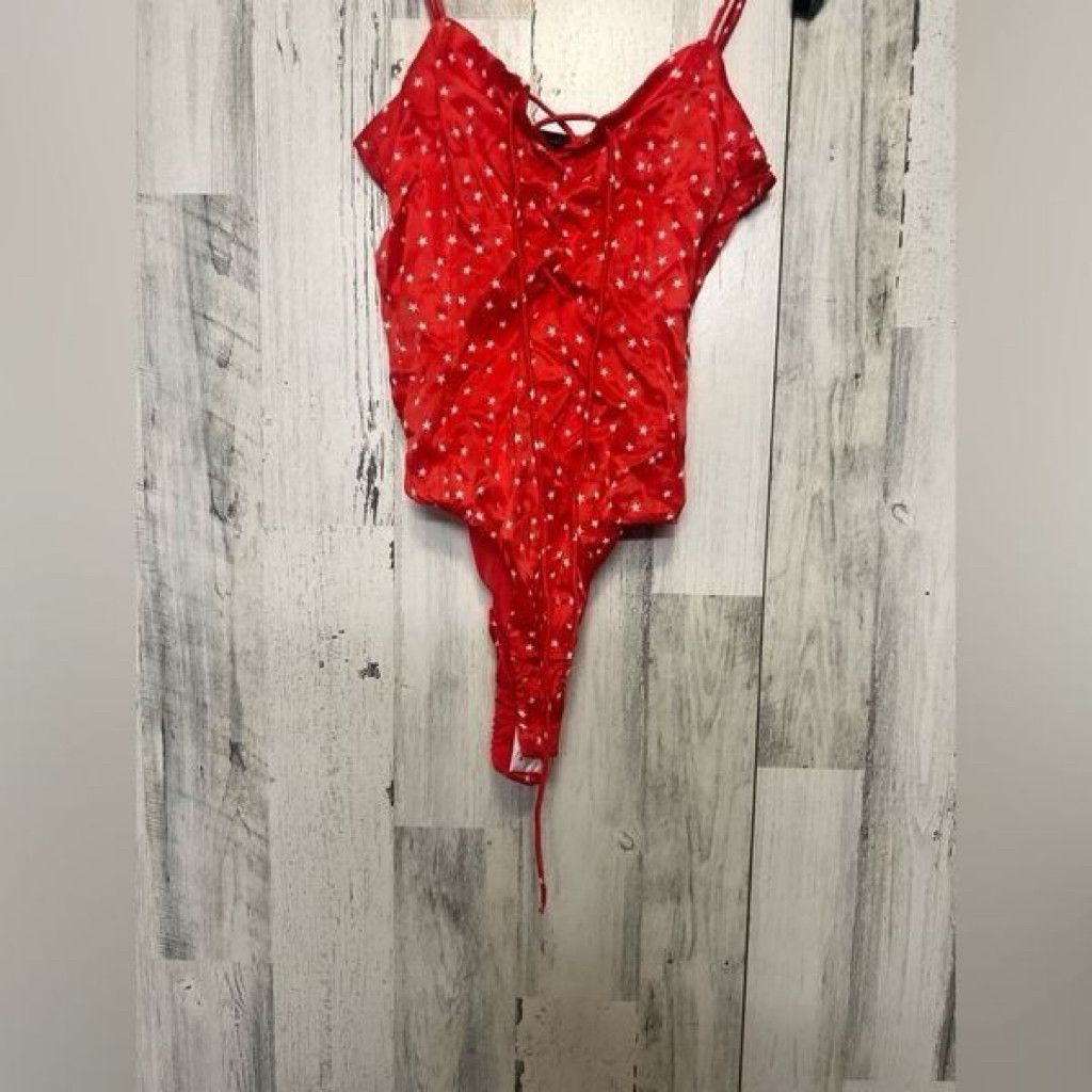 Zara Zara Red Star Print Lace-Up Bodysuit Size XS NWT Size XXS / US 00 / IT 34 - 5 Thumbnail