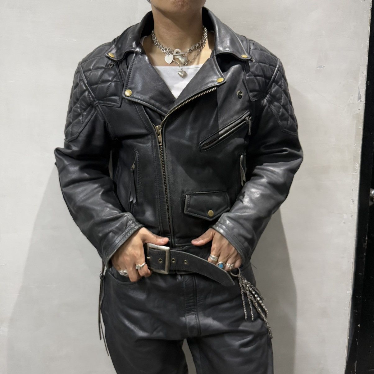 Japanese Brand × Kadoya Kadoya evo diamond lattice cable stayed leather jacket Size US XXL / EU 58 / 5 - 6 Thumbnail