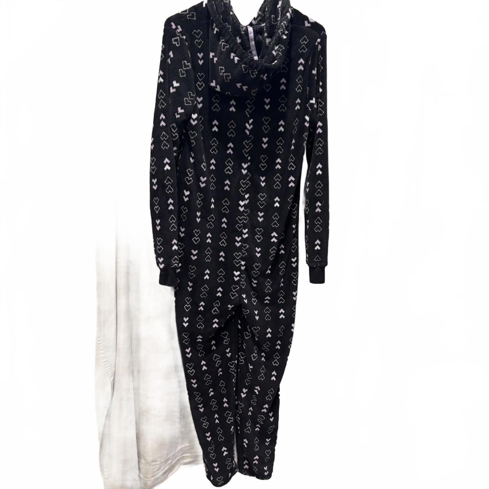 Unknown London Black Hooded Onesie with Heart Pattern Size ONE SIZE - 2 Thumbnail