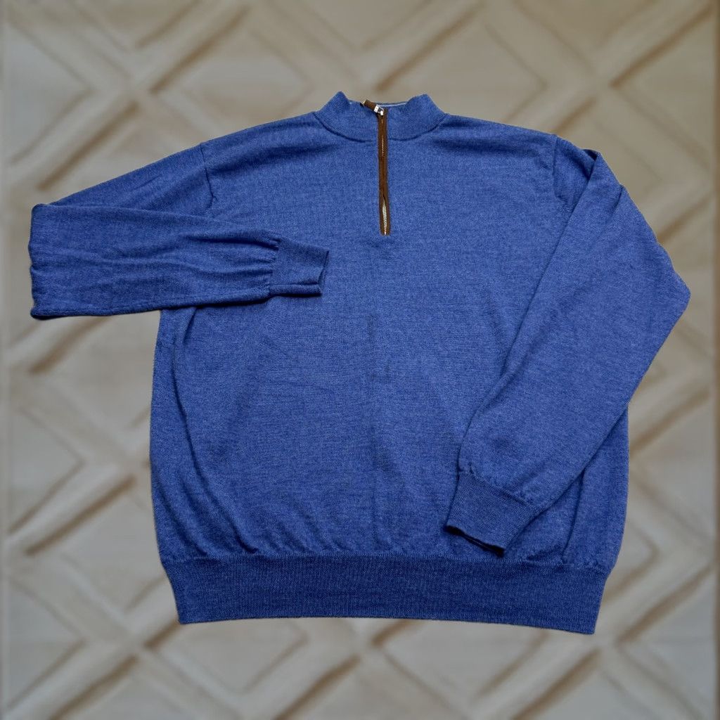 Peter Millar Peter Millar Merino Wool 1/4 Zip Up Pullover Sweater Men L Blue Knit Stretch Size US L / EU 52-54 / 3 - 1 Thumbnail