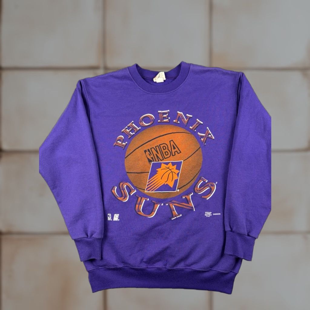 VINTAGE Phoenix Suns Sweatshirt L Purple Men's 90s Basketball Graphic Print Pullover Crewneck