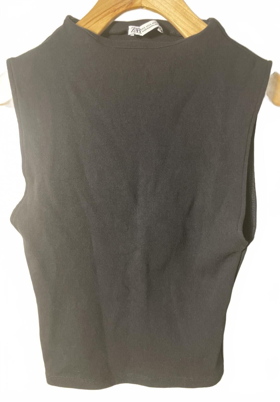 Zara Zara Sleeveless Black Top Women's Large Minimalist Rib EUC Size L / US 10 / IT 46 - 1 Thumbnail