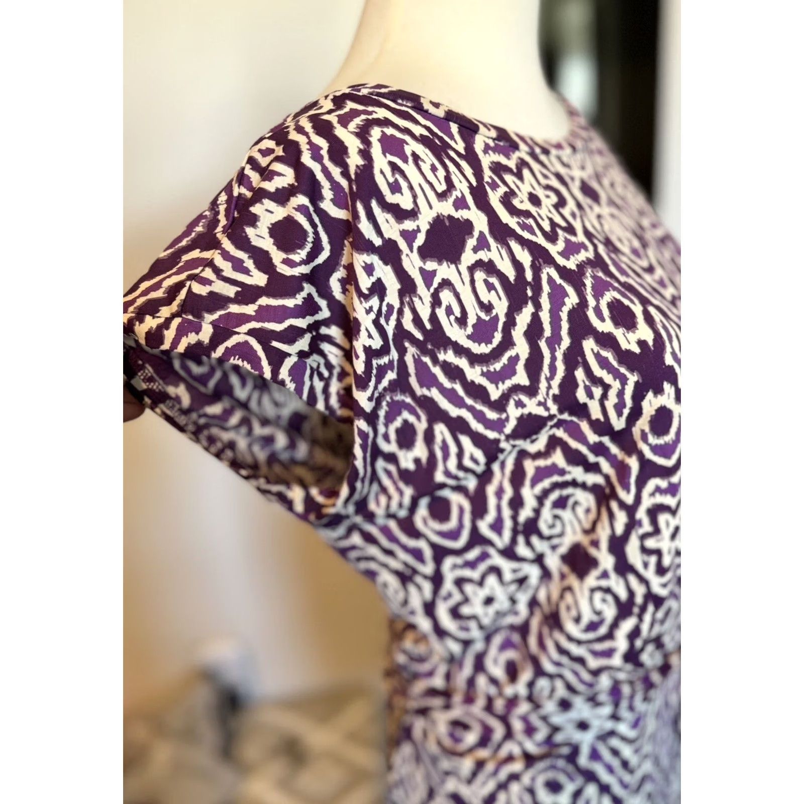 Boden Boden Dress Women's Midi Purple And White Pattern 6 Regular Fit & Flare Size M / US 6-8 / IT 42-44 - 3 Thumbnail