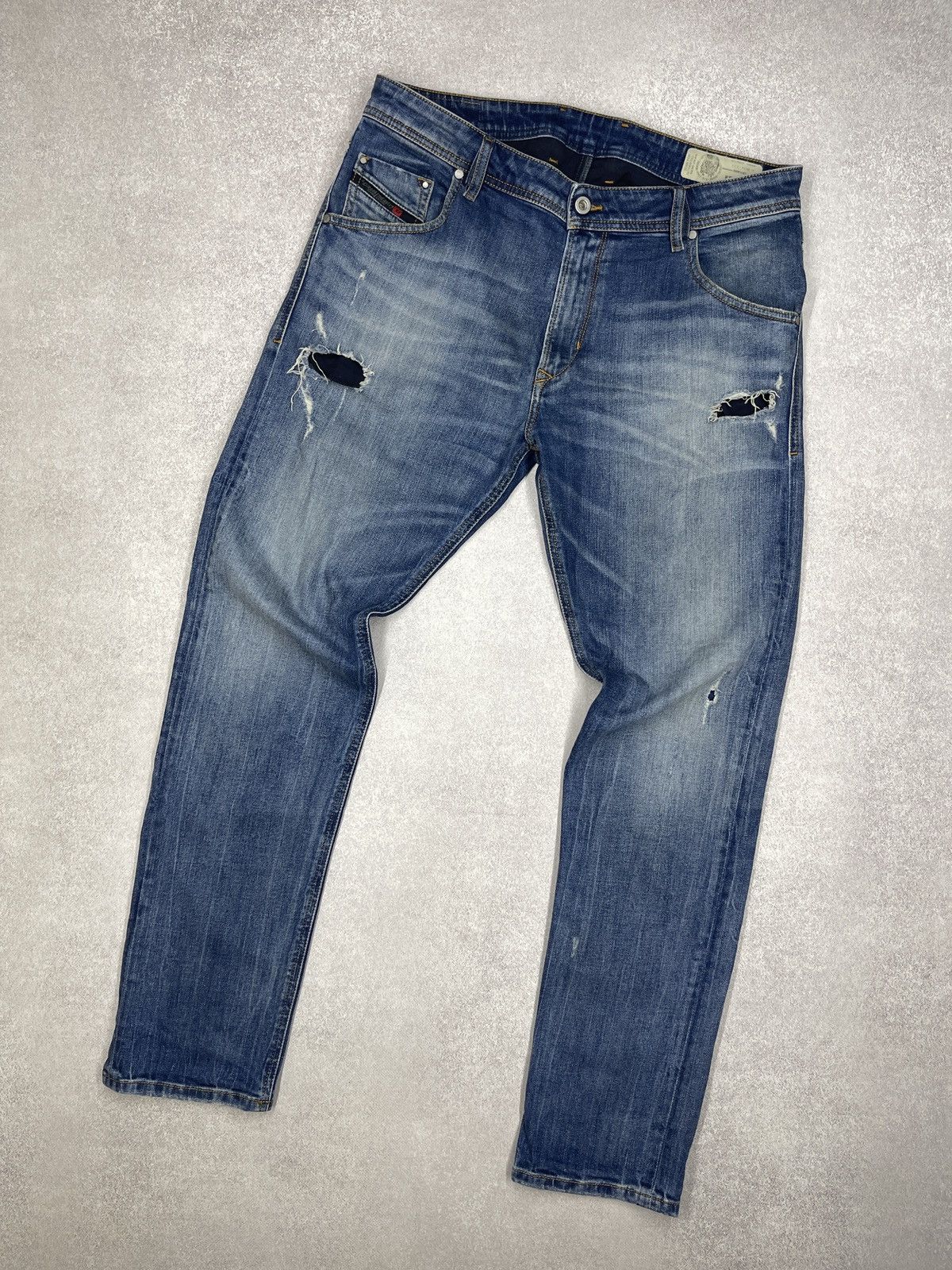 Diesel Mens Diesel Krayver Denim Jeans Blue With Holes Size 34 Size US 34 / EU 50 - 1 Thumbnail
