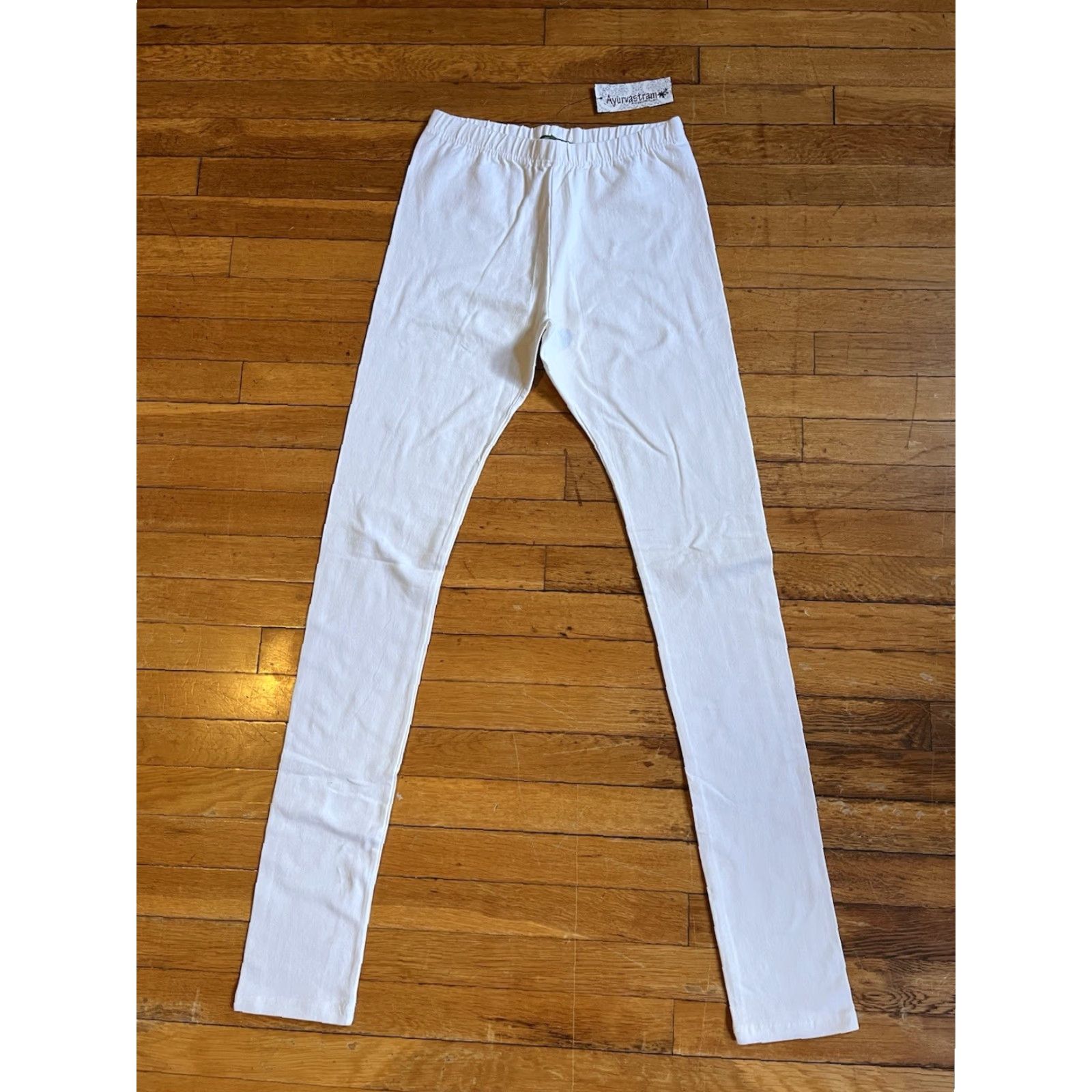 Vintage Ayurvastram Yoga Pants Women’s L White Cotton Blend Spandex Jogger Slim Activewear 34” Inseam Womens Size 26" / US 2 / IT 38 - 2 Thumbnail