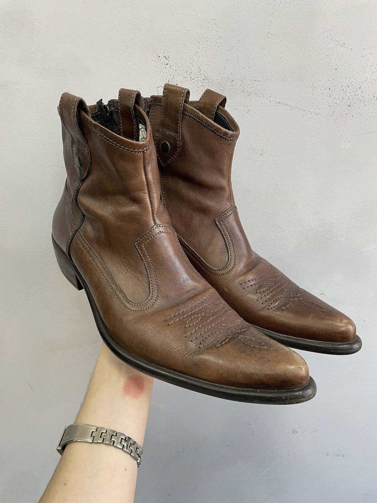 Hedi Slimane Western guidi Brown Leather Boots avant garde Classic Style Size US 10 / EU 43 - 1 Thumbnail