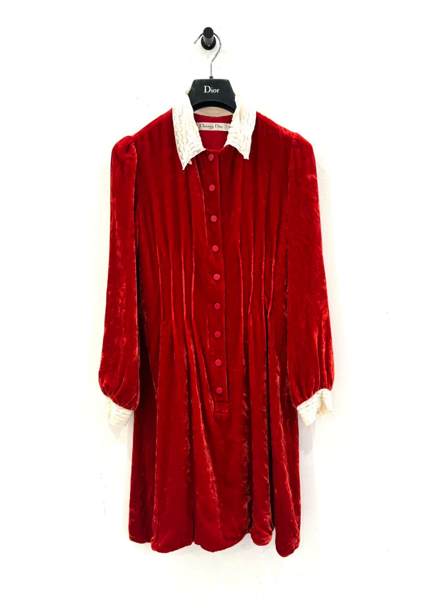 Dior Dior Red Velvet White Lace Women's Dress Size XXS / US 00 / IT 34 - 1 Thumbnail