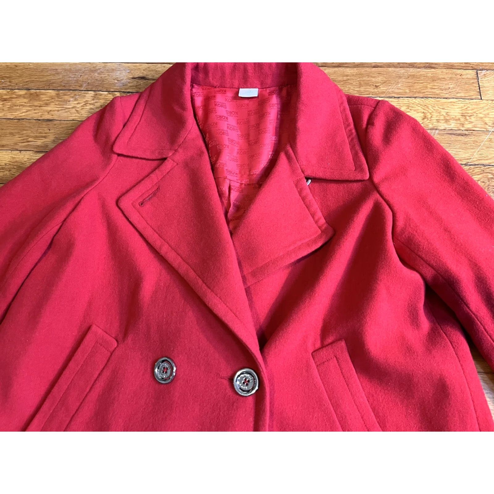 Michael Kors Michael Kors Coat Women's Large Red Wool Pea Coat Long Sleeve Regular L Red Solid Vintage No Size L / US 10 / IT 46 - 3 Thumbnail