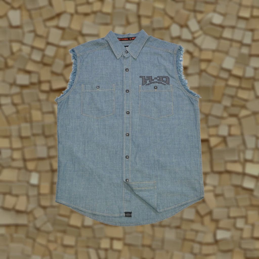 Harley Davidson Harley-Davidson Big Back Logo Chest Pocket Denim Vest Gilet L Mens Blue Cotton 100% Denim Pocket Vest Harley-Davidson Shirt? Size US L / EU 52-54 / 3 - 1 Thumbnail