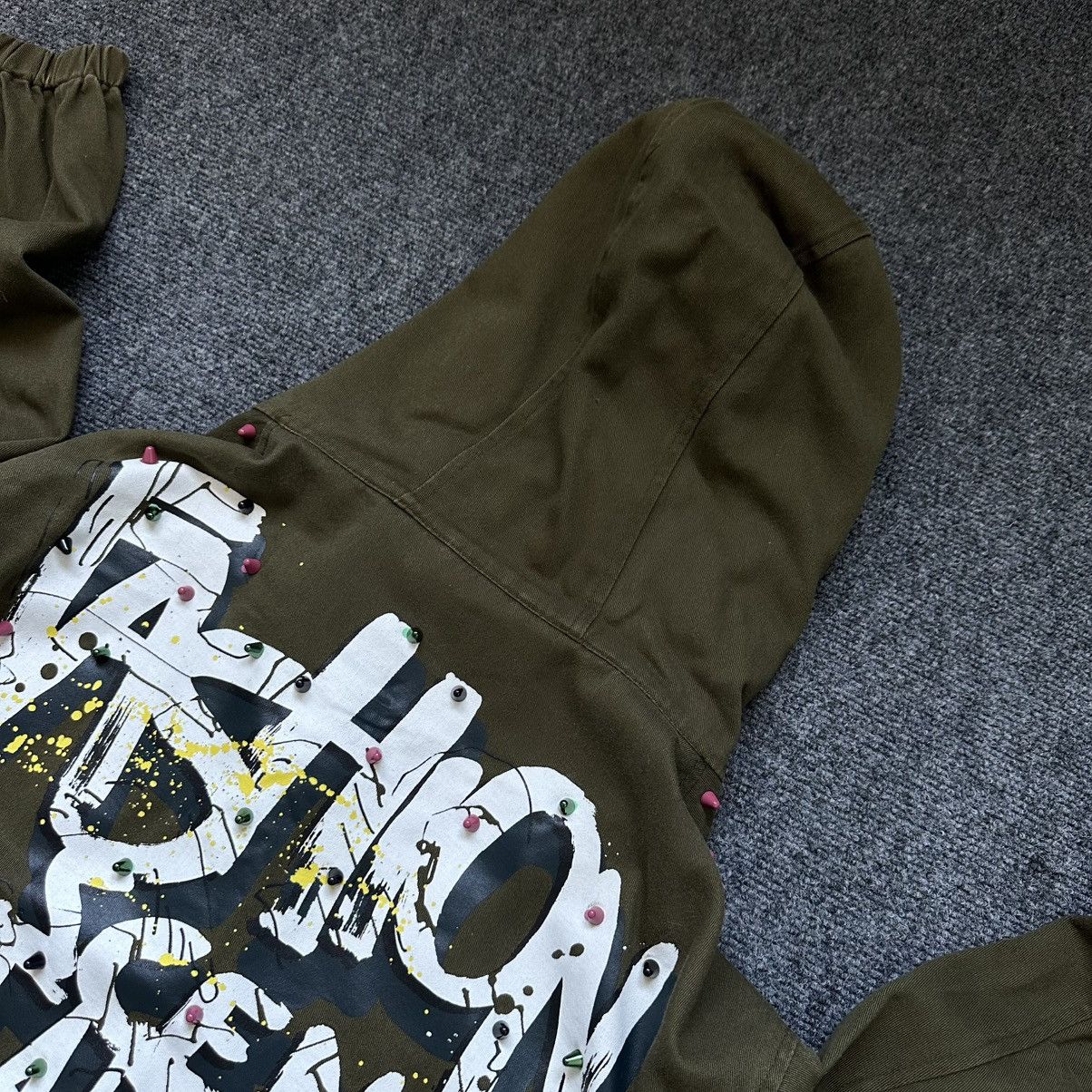 Zara VTG Zara Basic Dept Denim L Khaki Green Funky Jacket Studded Size L / US 10 / IT 46 - 14 Thumbnail