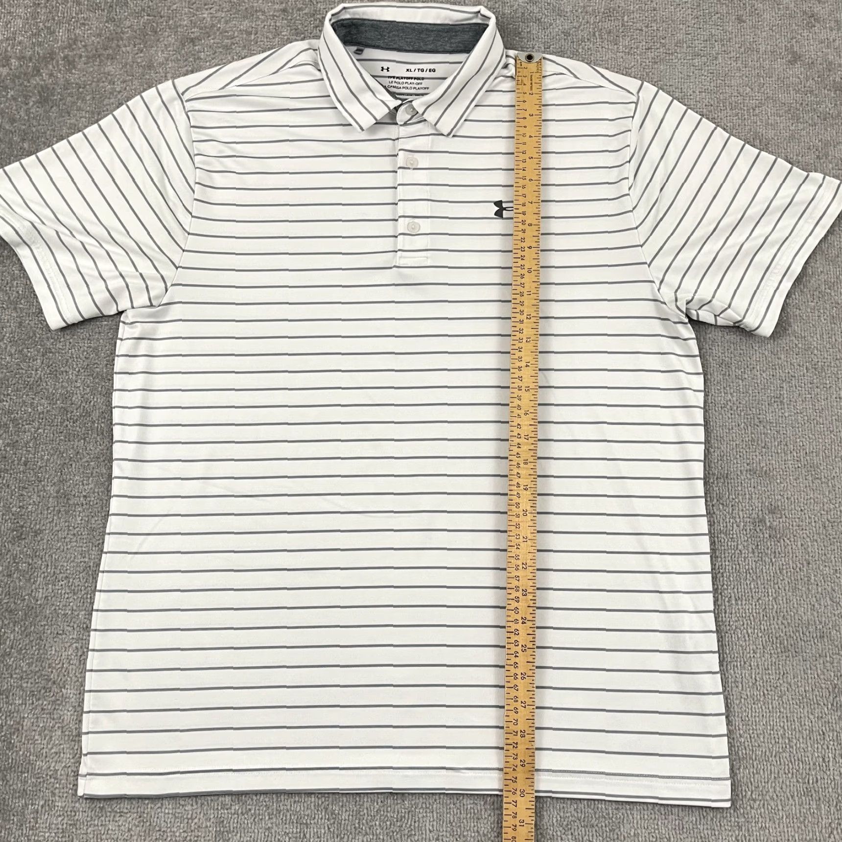 Under Armour Under Armour Polo Shirt Mens XL White Gray Stripe Performance Golf Sport Size US XL / EU 56 / 4 - 5 Thumbnail