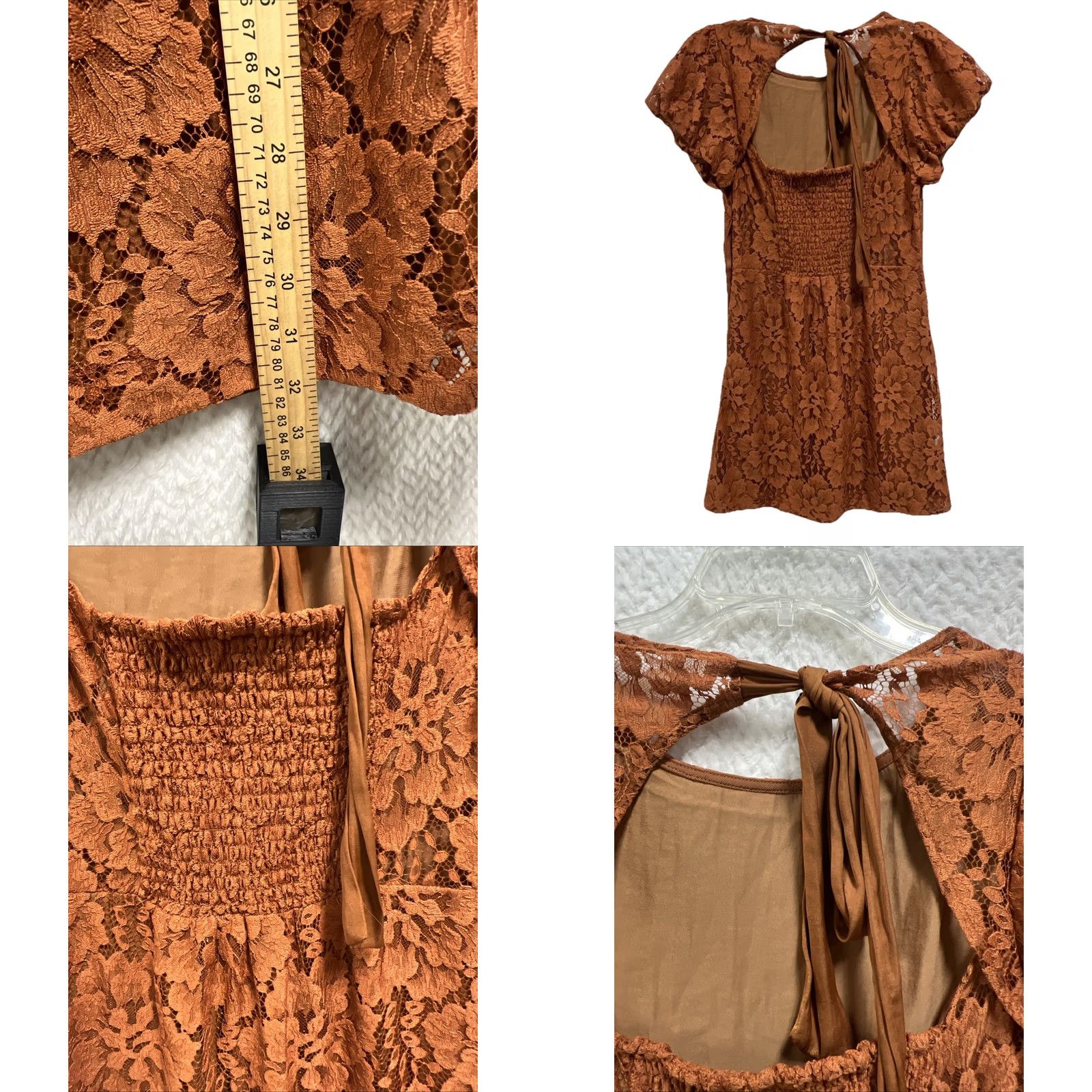 Free People Free People Lace Mini Dress Rust Copper Floral Boho Flutter Sleeve Tie Back PS Womens Size S / US 4 / IT 40 - 8 Thumbnail