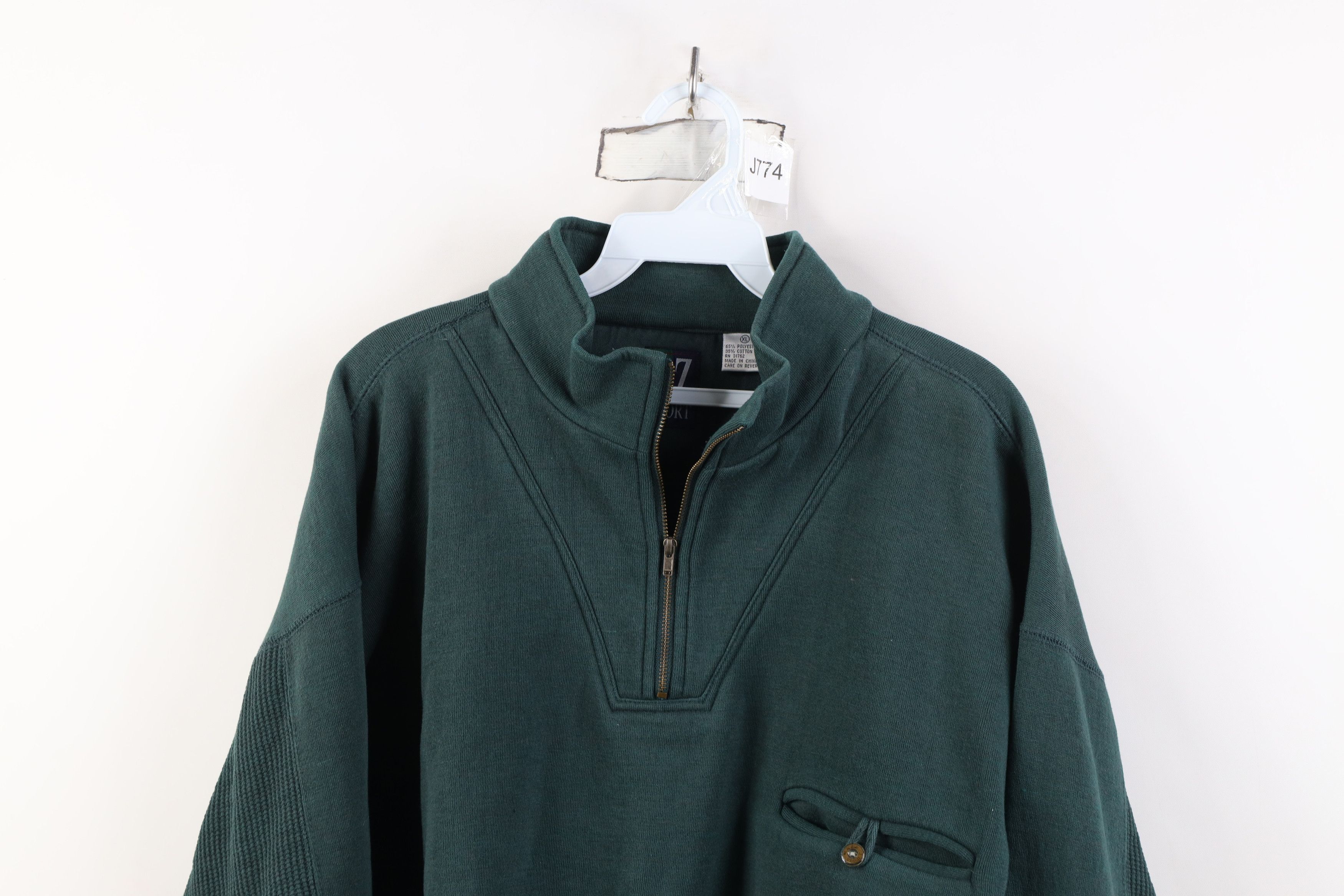 Vintage Vintage 90s Streetwear Collared Pullover Sweatshirt Green Size US XL / EU 56 / 4 - 2 Thumbnail