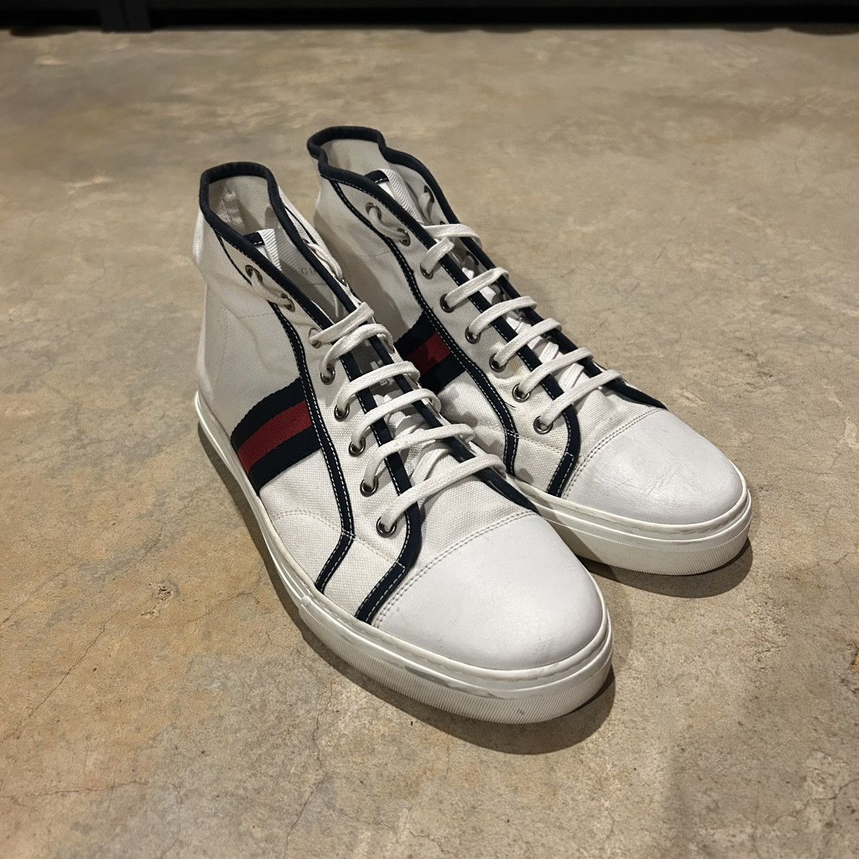 Designer × Gucci Gucci Canvas Signature Web High Top Shoes US 9 Size US 9 / EU 42 - 10 Thumbnail