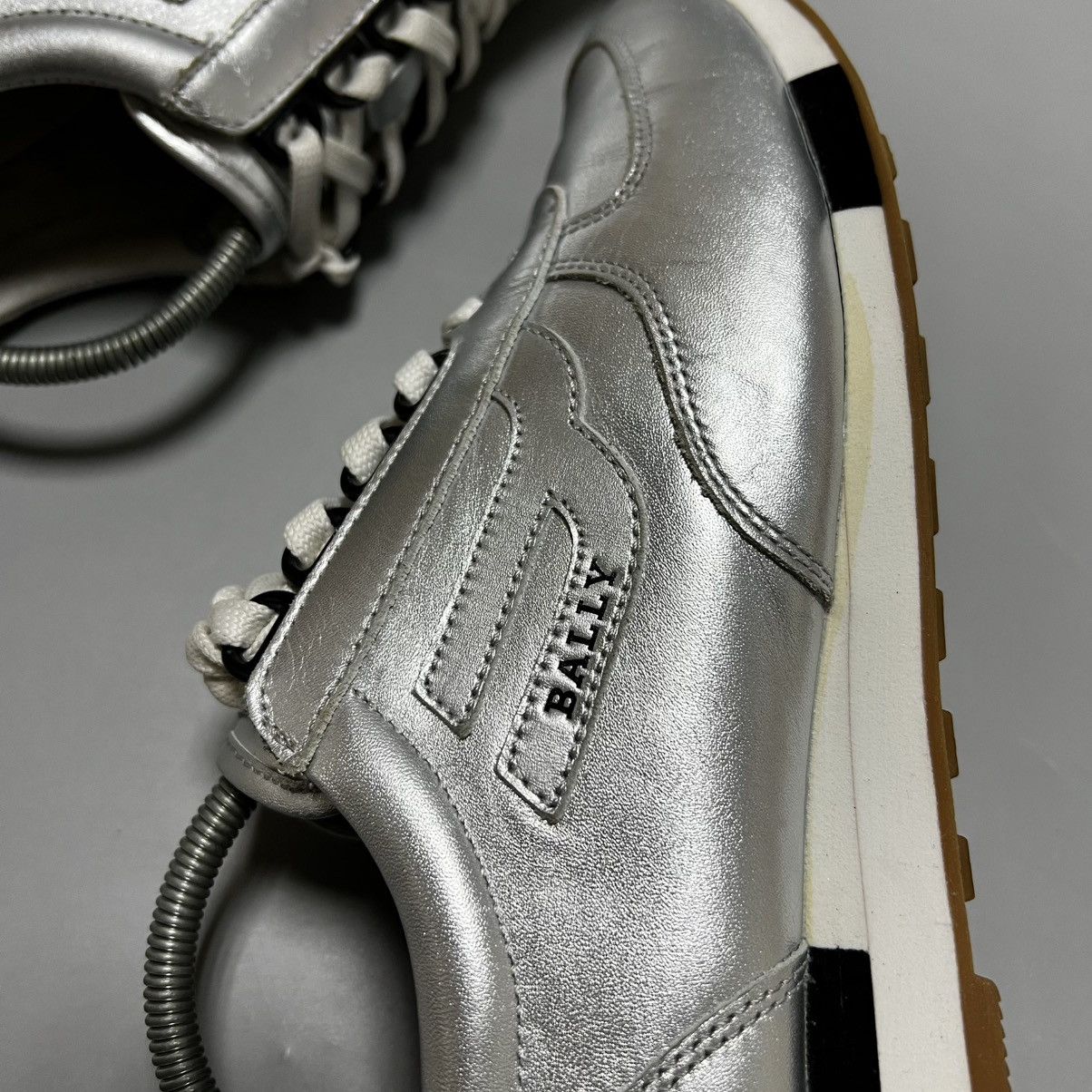 Bally BALLY Gavina Metallic Silver Low Woman's Leather Sneakers Size US 7.5 / IT 37.5 - 3 Thumbnail