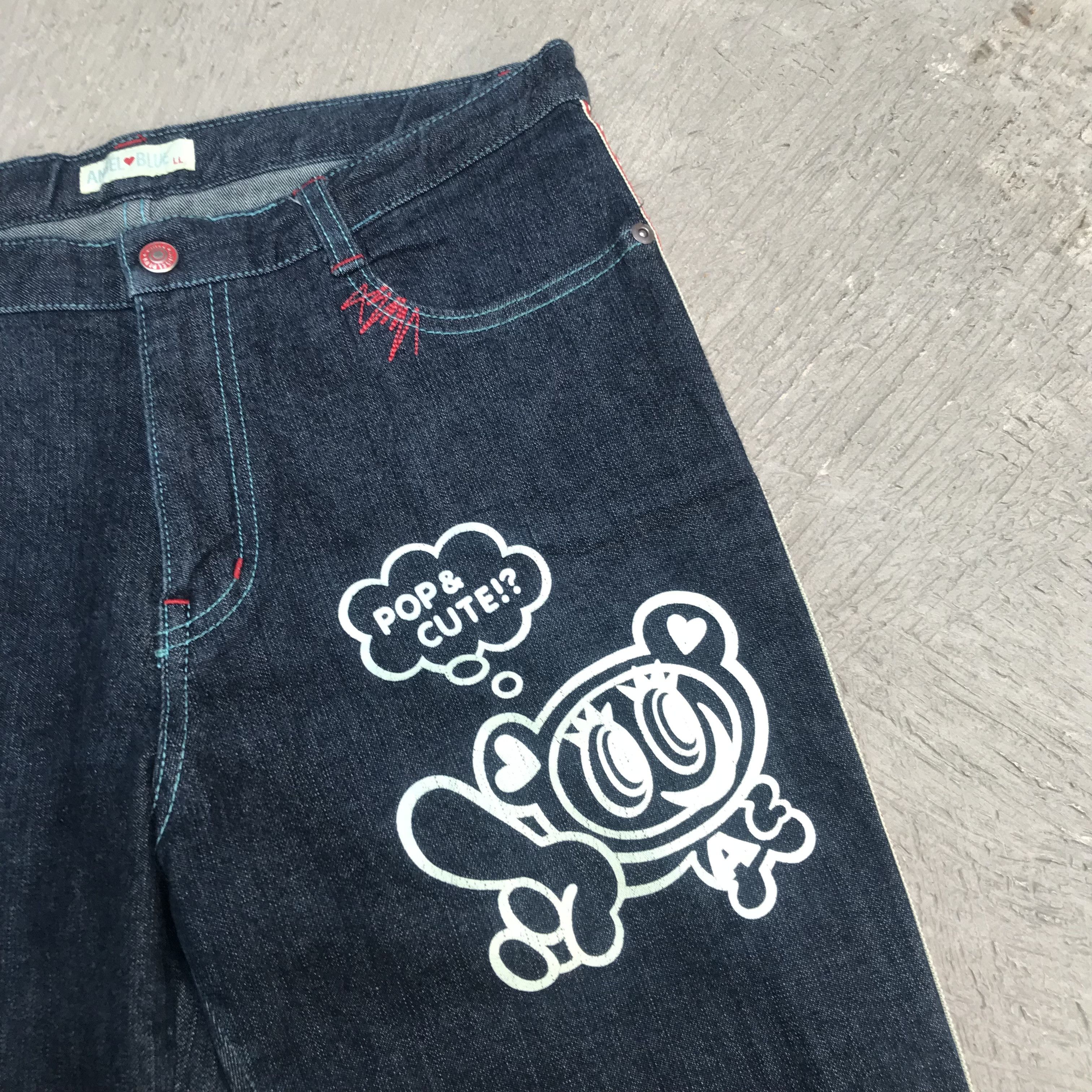 Japanese Brand angel blue flared printed denim pants hysteric glamour Size US 31 - 2 Thumbnail