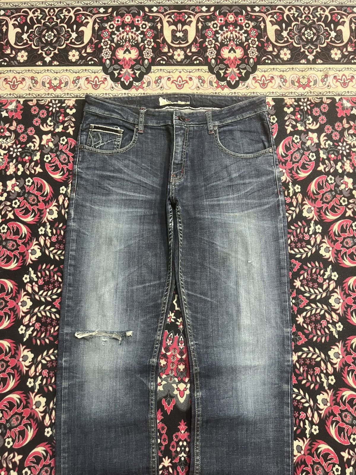 If Six Was Nine Vintage Japanese Brand Alien Lucifer Dark Blue Whisker Jeans Size US 34 / EU 50 - 3 Thumbnail