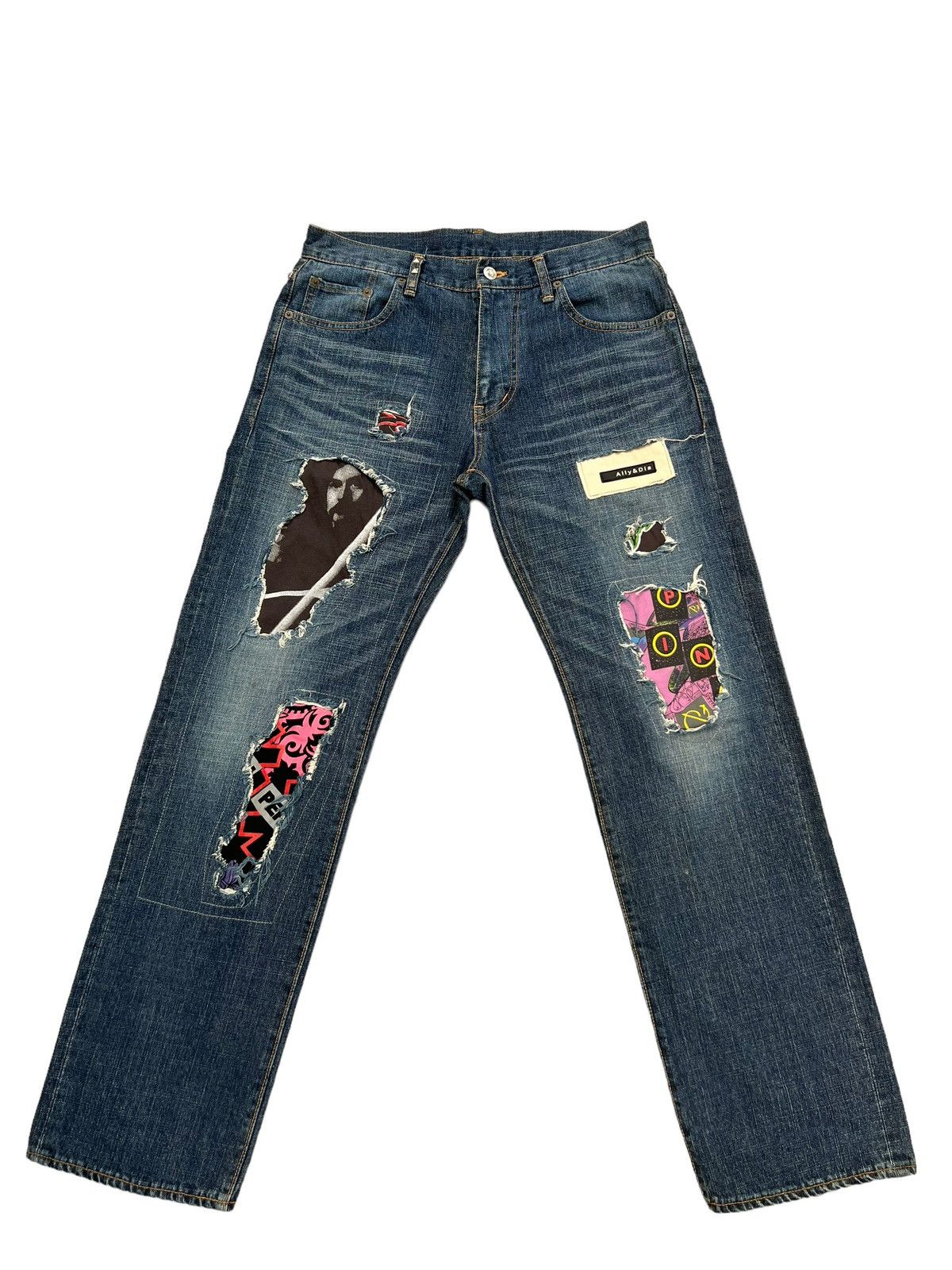 Vintage ALLY & DIA Japan Ripped Patchwork Rivets Denim Size US 31 - 1 Thumbnail