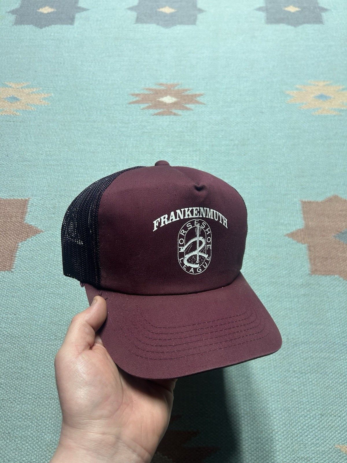 Vintage VTG trucker hat Frankenmuth horseshoe club Michigan maroon Size ONE SIZE - 1 Thumbnail