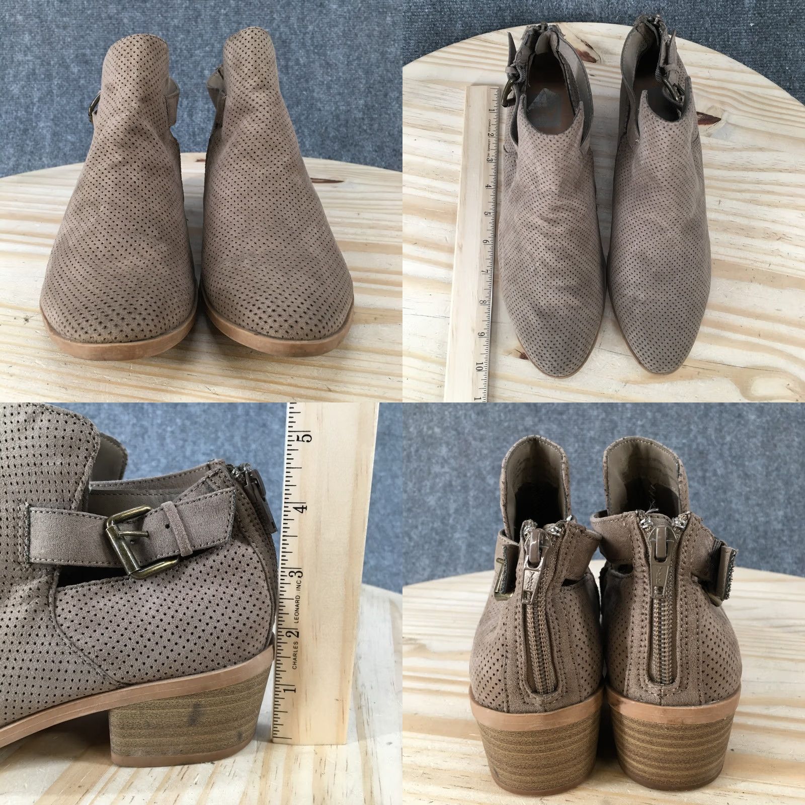 Dolce Vita DV Dolce Vita Boots Womens 8 Perforated Zip Buckle Ankle Bootie Taupe Fabric Boots Size US 8 / IT 38 - 8 Thumbnail
