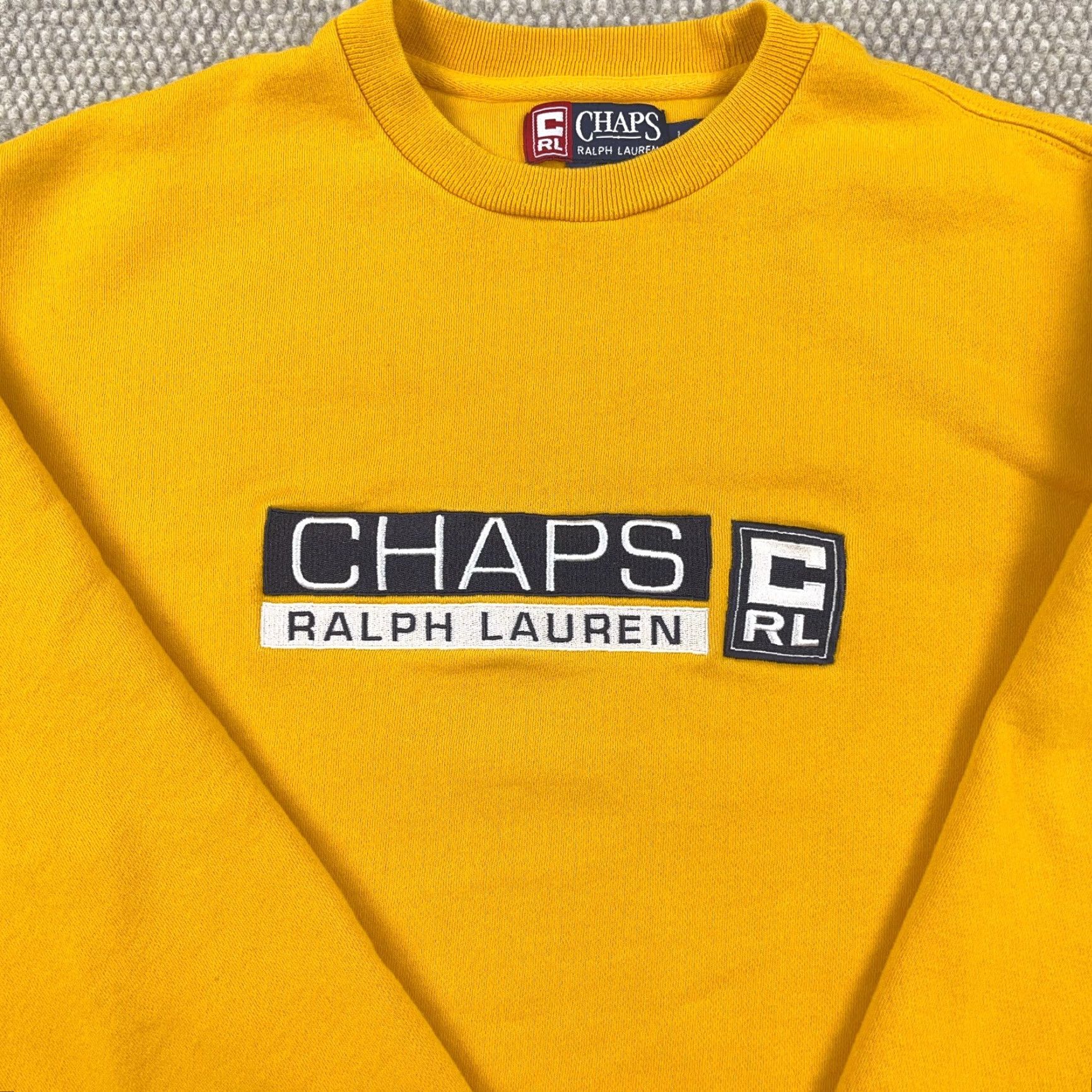 Chaps VINTAGE Chaps Ralph Lauren Sweatshirt Men XL Yellow Spell Out Y2K 2000s Heavyweight Pullover Size US XL / EU 56 / 4 - 2 Thumbnail