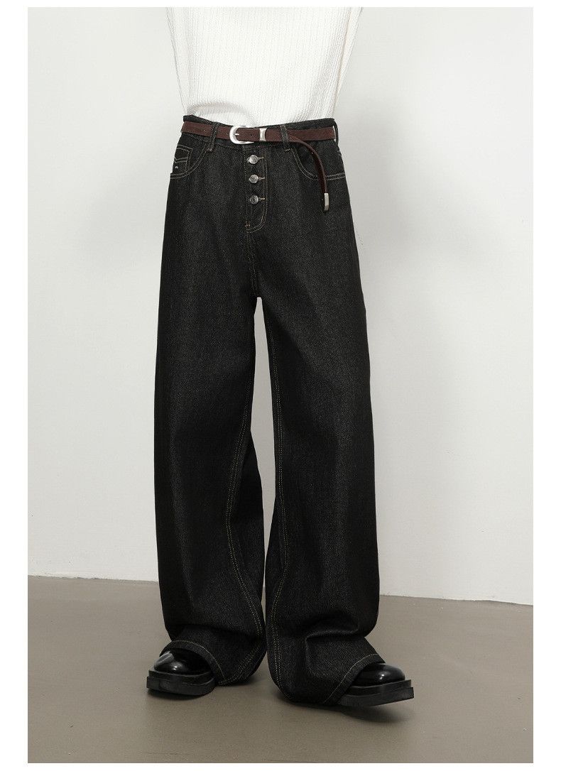 Japanese Brand Men's Trendy Loose-Fit Black Straight-Leg Jeans Size US 32 / EU 48 - 2 Thumbnail
