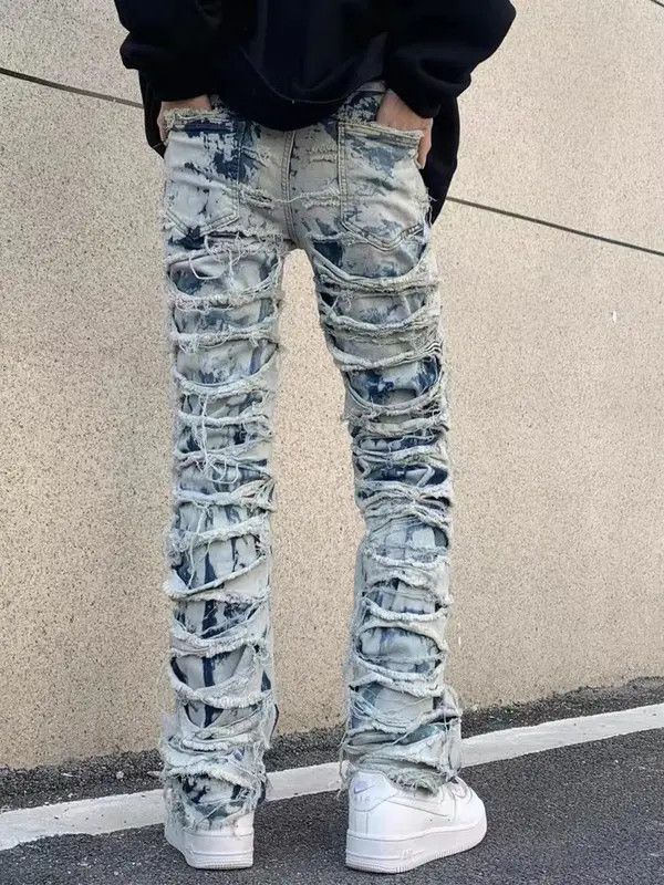 VIBE Retro scratched washed distressed stretch jeans Size US 34 / EU 50 - 2 Thumbnail