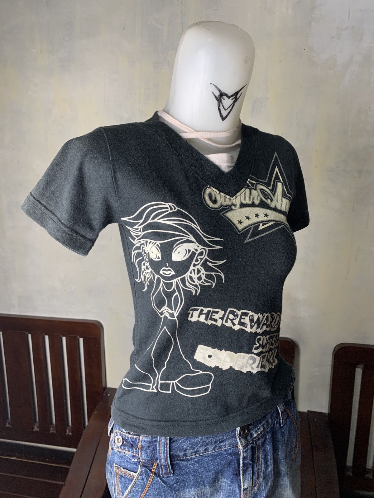 Japanese Brand y2k Dack Dive Black Stars Pop Icon Glitters Graphic Baby Tee Size S / US 4 / IT 40 - 2 Thumbnail