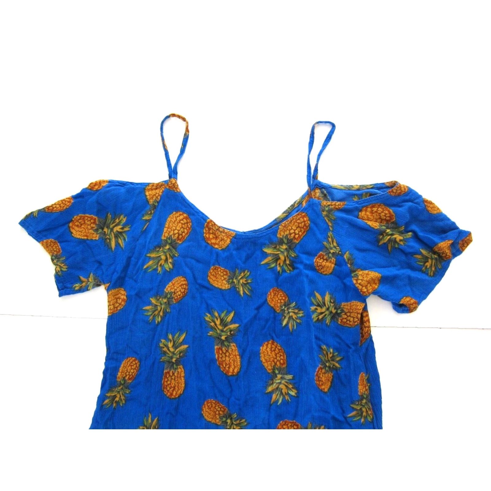 Vintage VINTAGE India Boutique Rayon Blue Green Brown Pineapple Off Shoulder Tunic Dress M-L Size M / US 6-8 / IT 42-44 - 5 Thumbnail