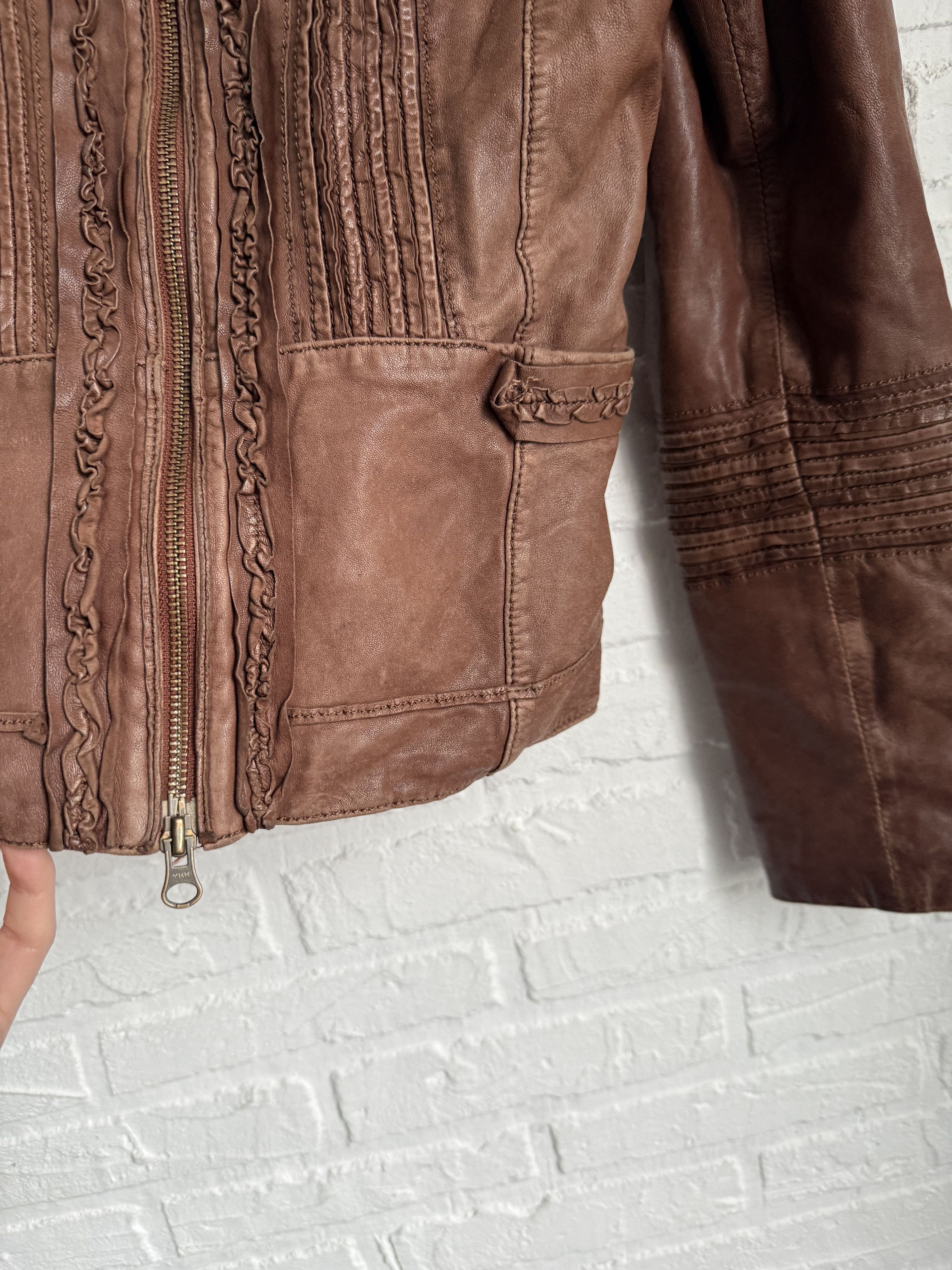 MAX&Co. Vintage Max Mara Max&CO brown leather biker jacket Size S / US 4 / IT 40 - 13 Thumbnail