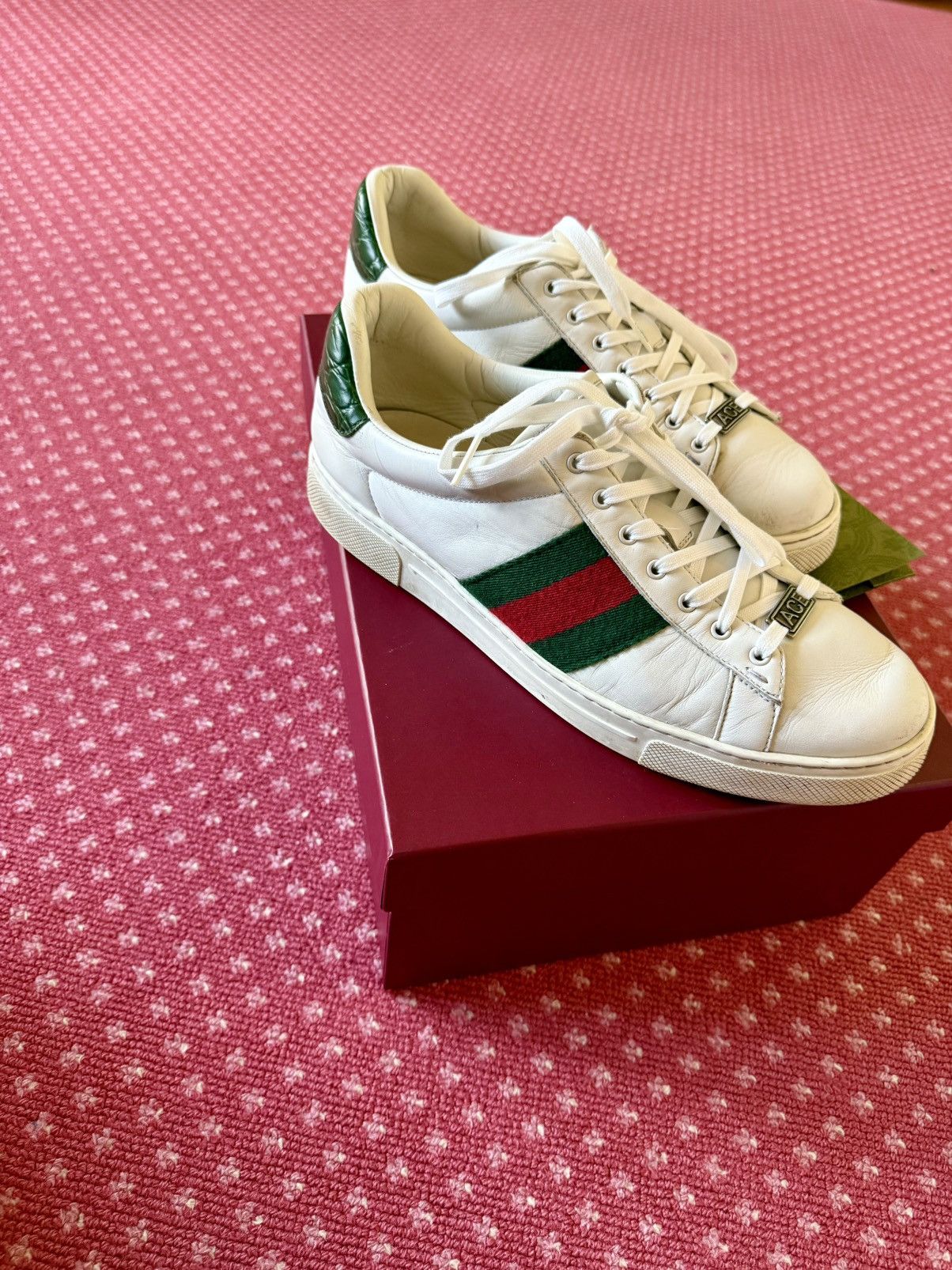 Gucci Gucci Ace Web Stripe Sneakers White Alligator Heel Size US 9.5 / EU 42-43 - 1 Thumbnail