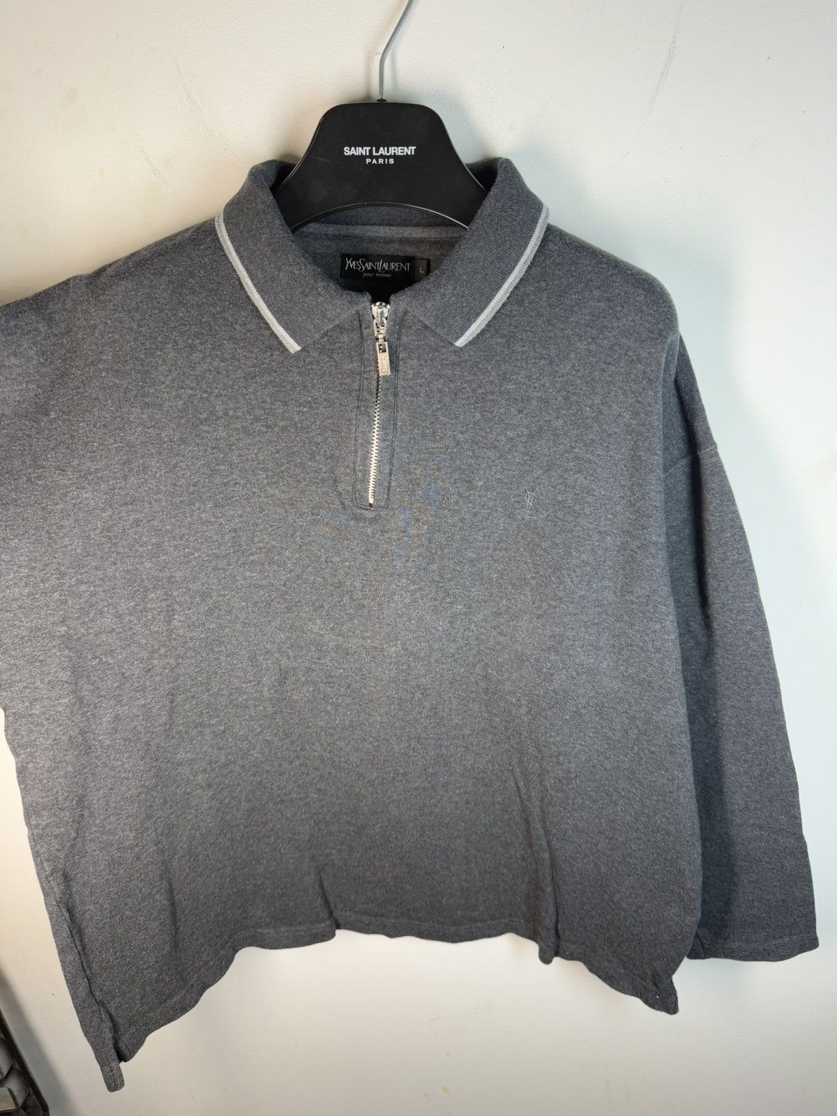 Yves Saint Laurent 90s YSL Sweatshirt 1/4 Quarter Zip Grey Vintage Sweater Size US L / EU 52-54 / 3 - 19 Thumbnail