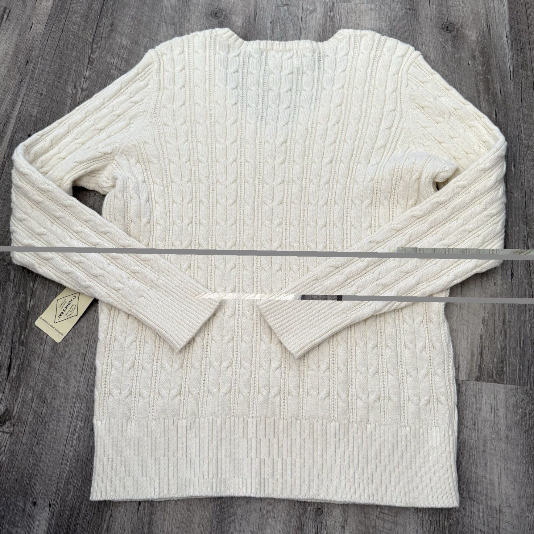Vintage St. John's Bay Cable Knit V-Neck Sweater 0X Womens Plus Ivory Cotton Nylon NEW Cardigan Size XL / US 12-14 / IT 48-50 - 5 Thumbnail