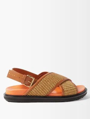 Marni o1s22i1n0525 Leather & Raffia Fussbett Sandals in Brown Size US 6 / IT 36 - 1 Thumbnail